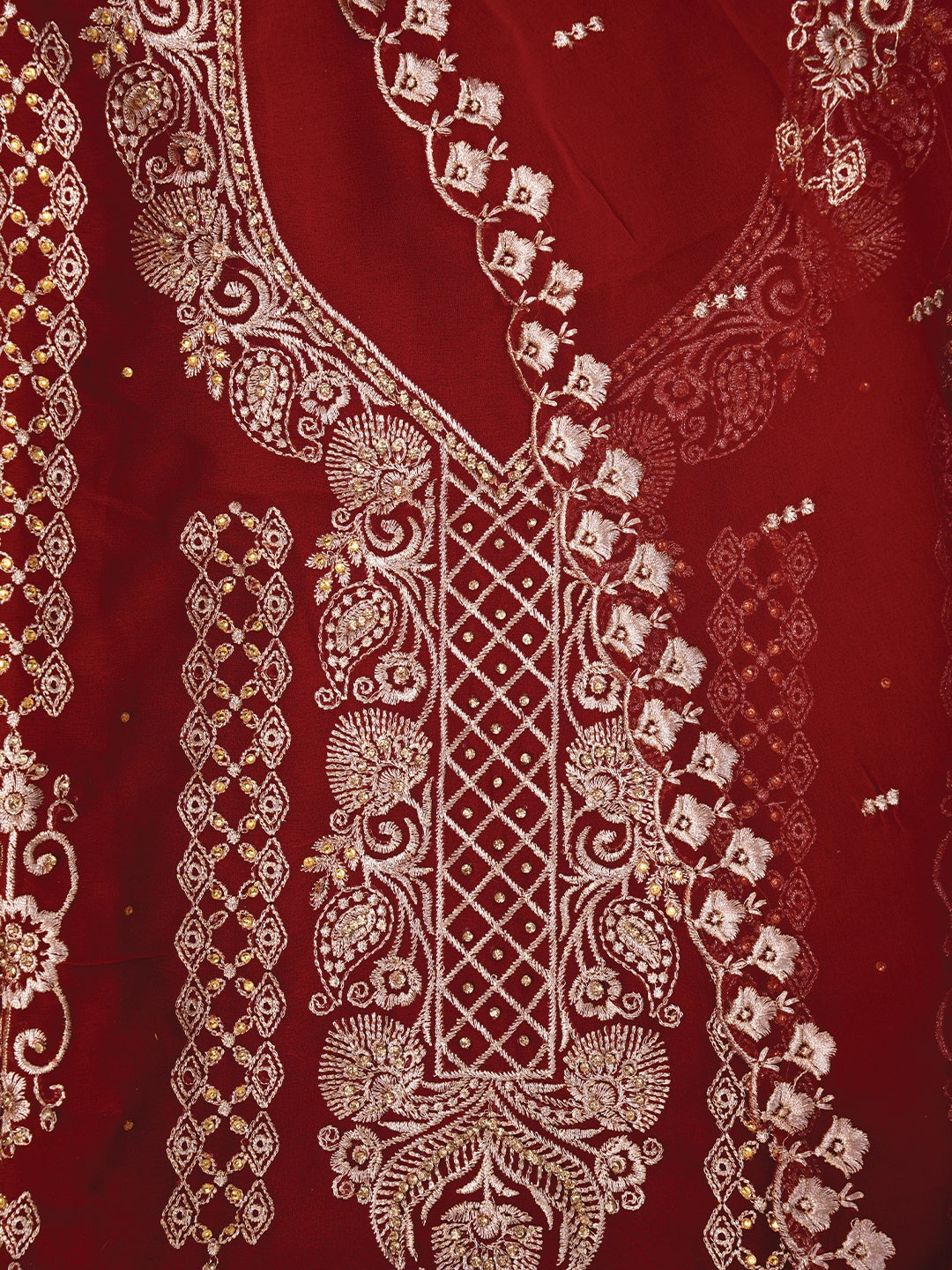 Zari Maroon Silk Georgette Dress Material with Dupatta