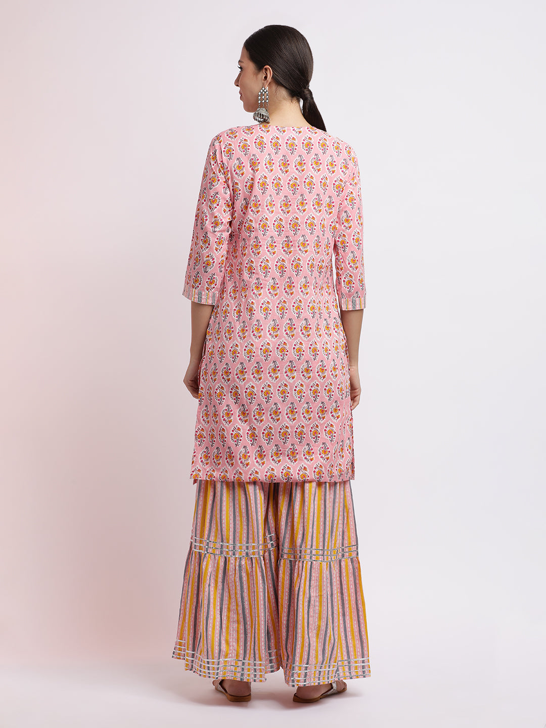 Floral Printed Pure Cotton Kurta With Sharara And Dupatta
