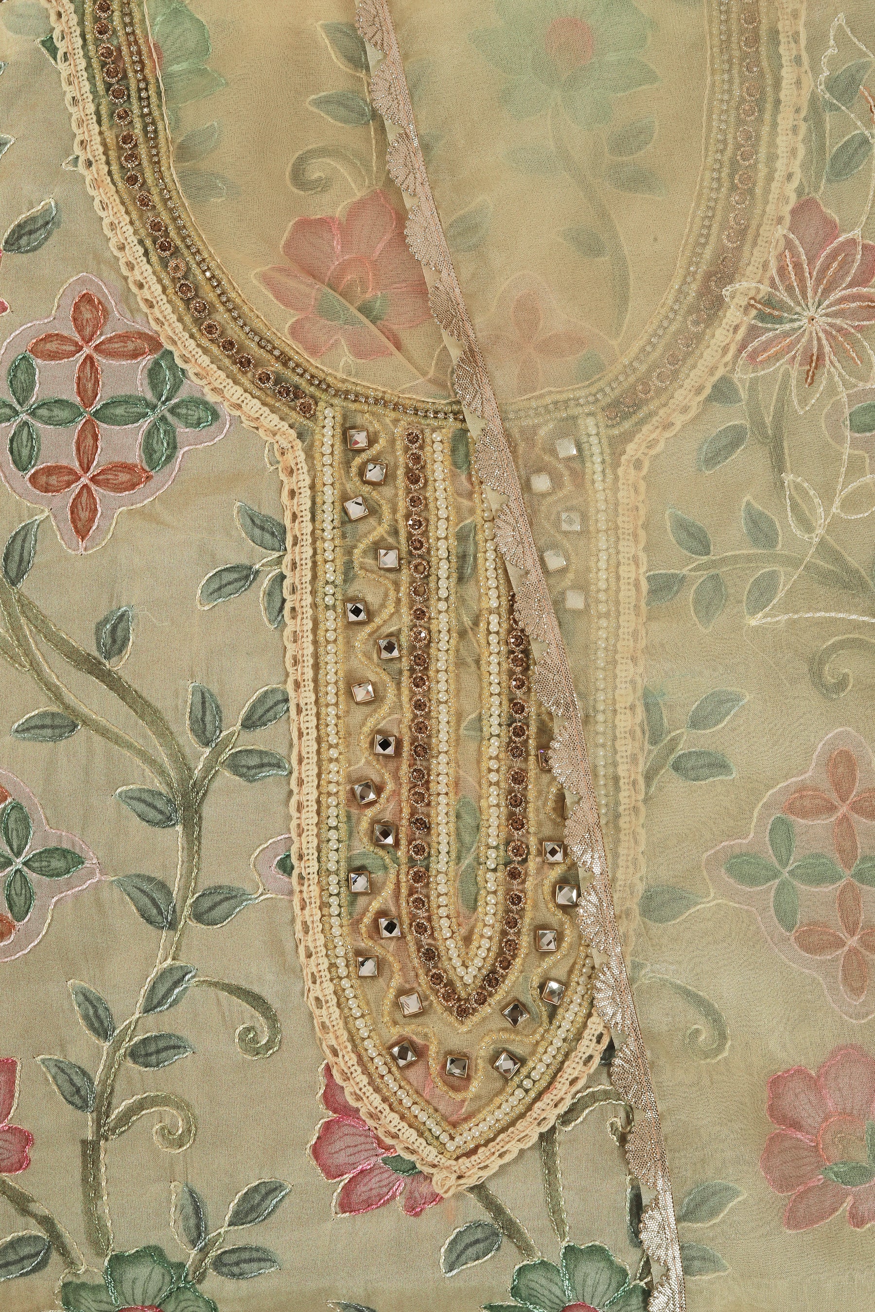 Yellow Cotton Blend Embellished Dress Material with Dupatta