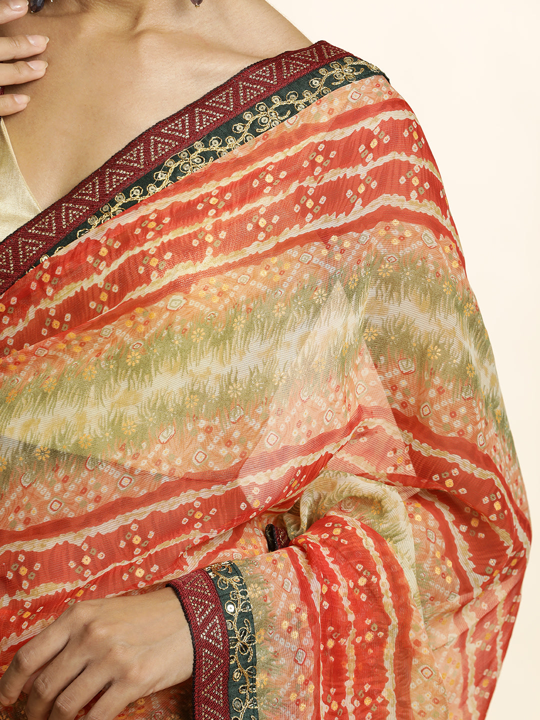 Red Printed Lightweight Georgette Saree