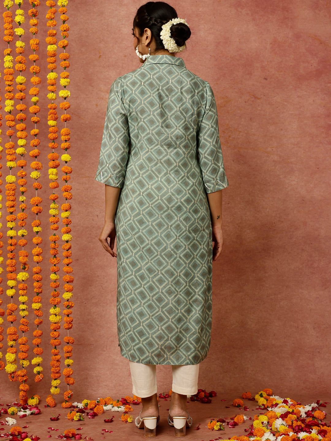 Sea Green Abstract Print Straight Kurta