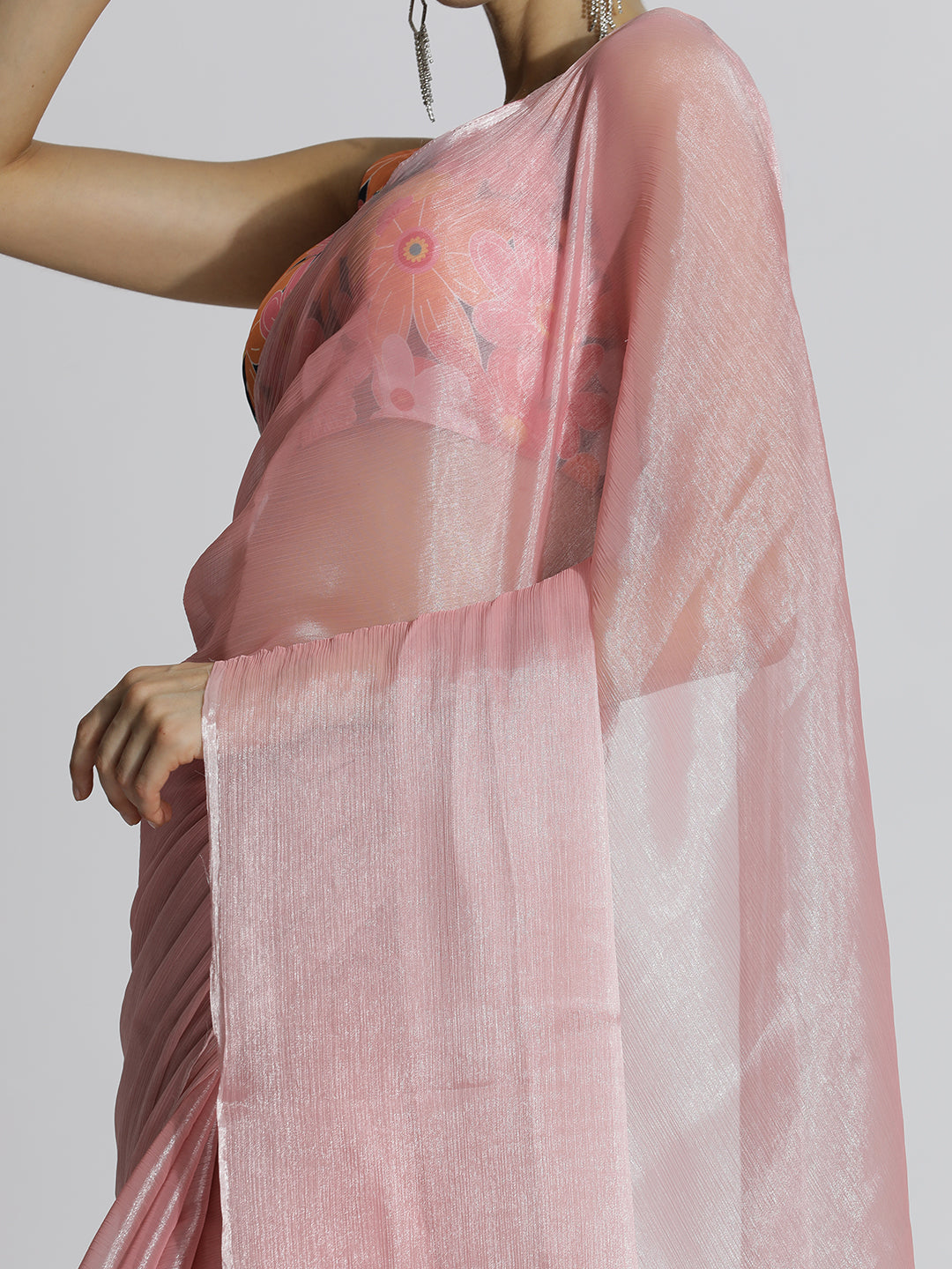 Peach Festive Tissue Solid Saree