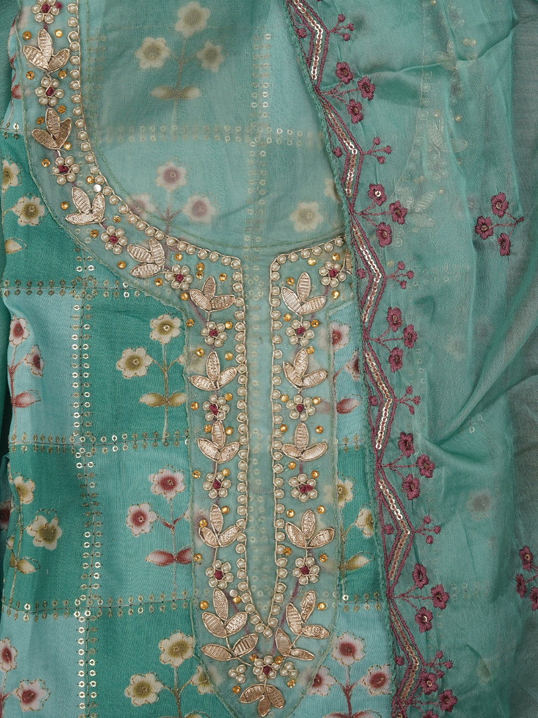 Sequin Embellished Silk Blend Multi Color Dress Material with Dupatta