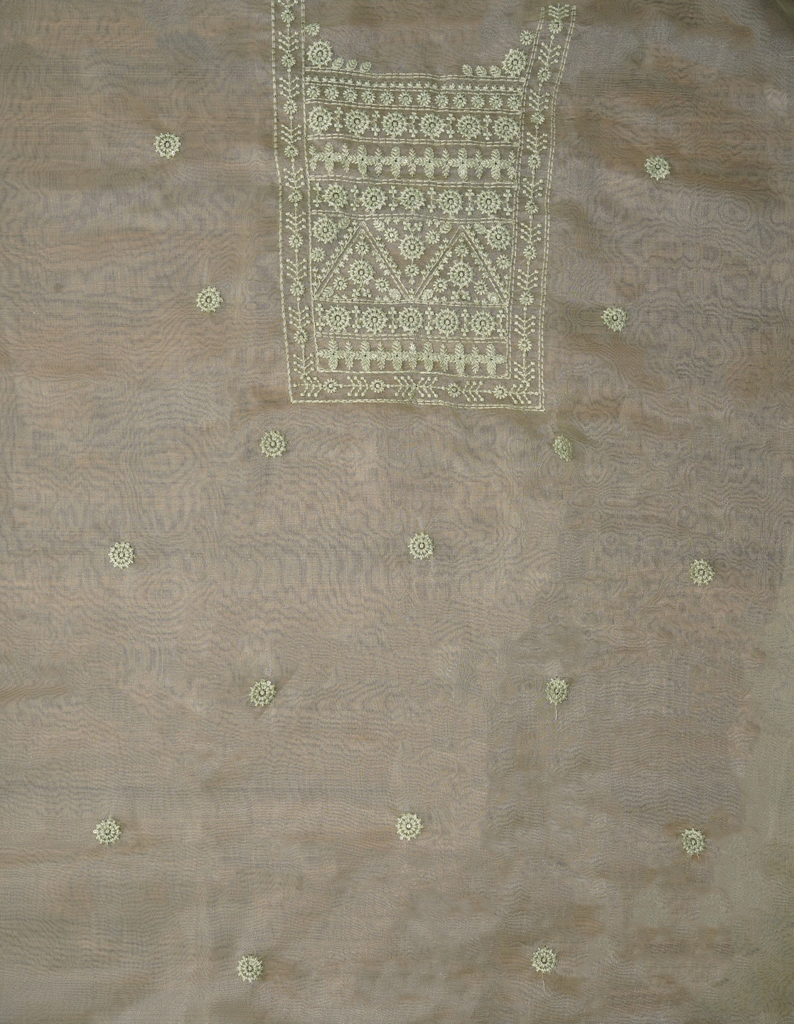 Green Unstitched Embroidered Organza Festive Dress Material With Dupatta