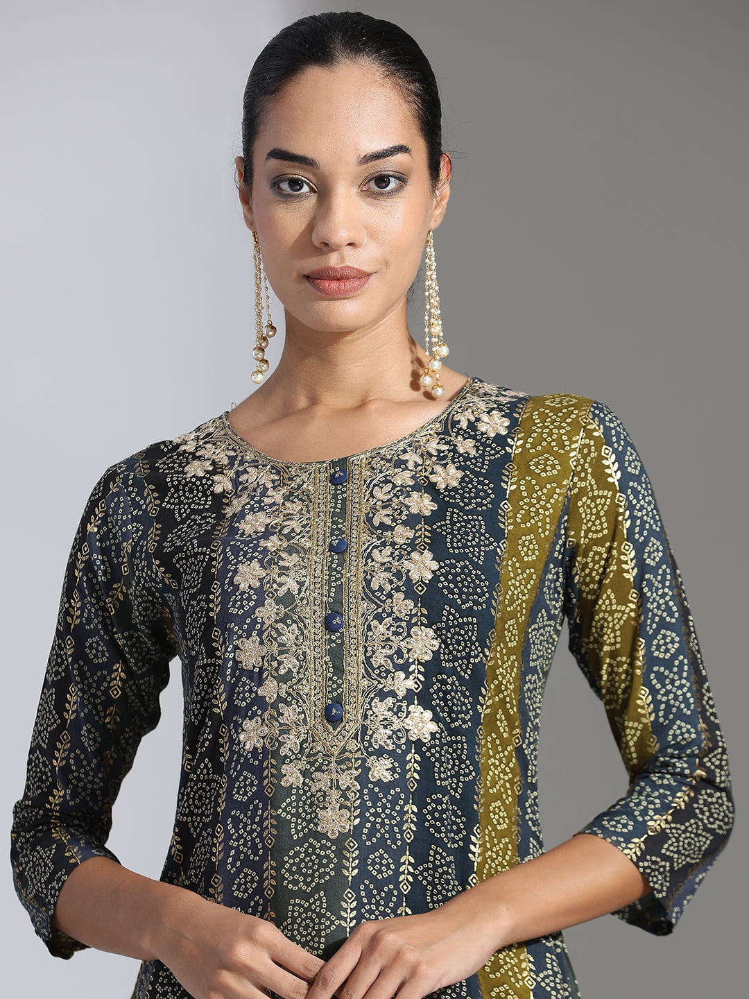Festive Embroidered Bandhani Straight Kurta