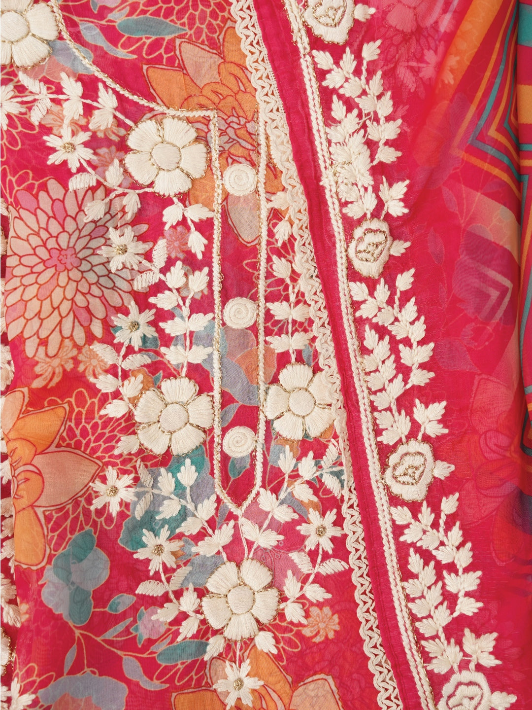 Pink Lucknowi Embroidered Organza Dress Material with Dupatta