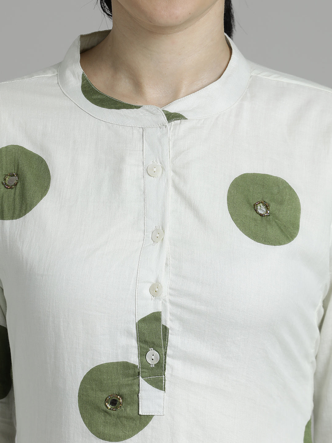 Printed Pure Cotton A-line White Suit Set