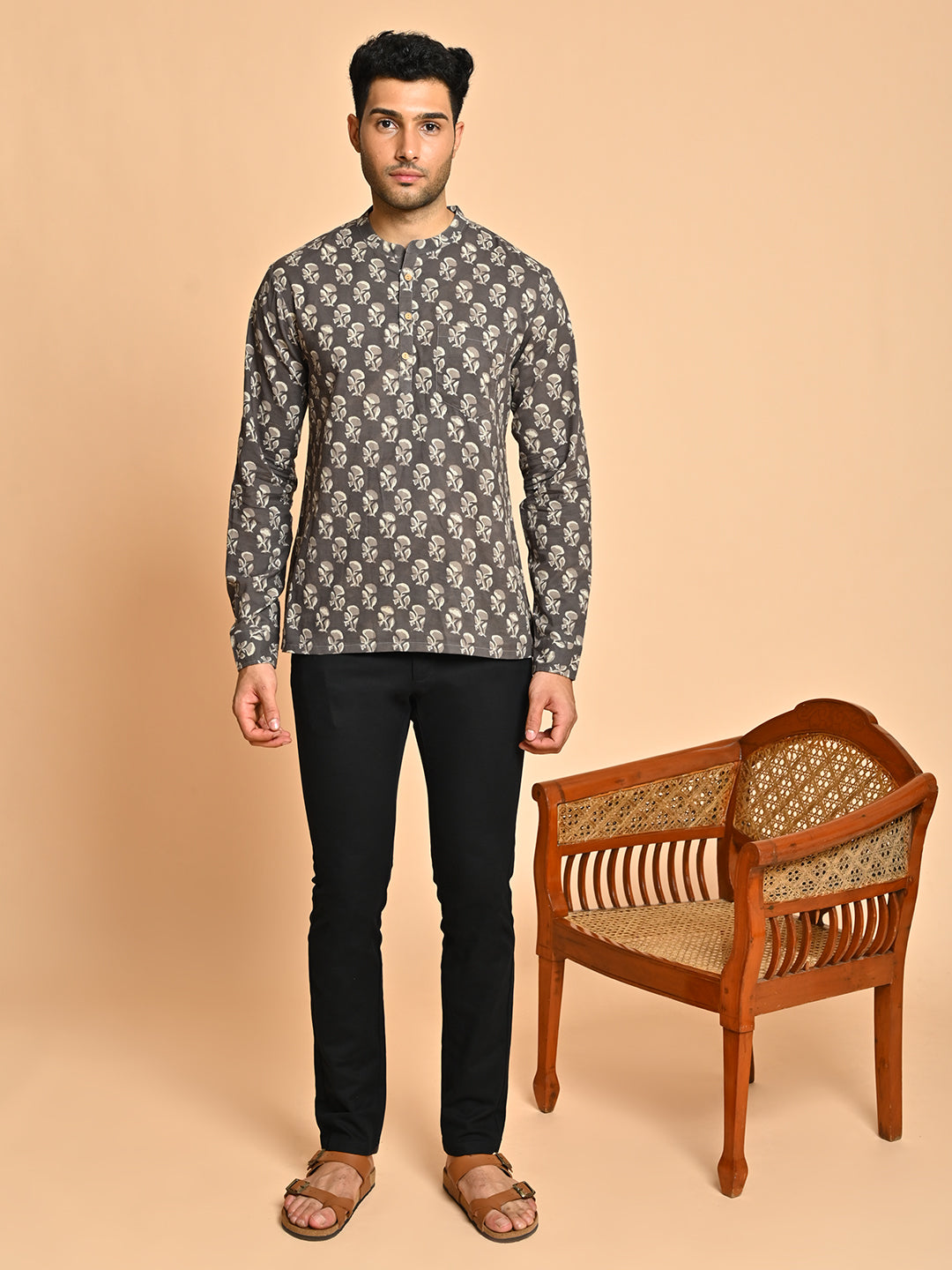 Ethnic Floral Block Printed Cotton Short Kurta