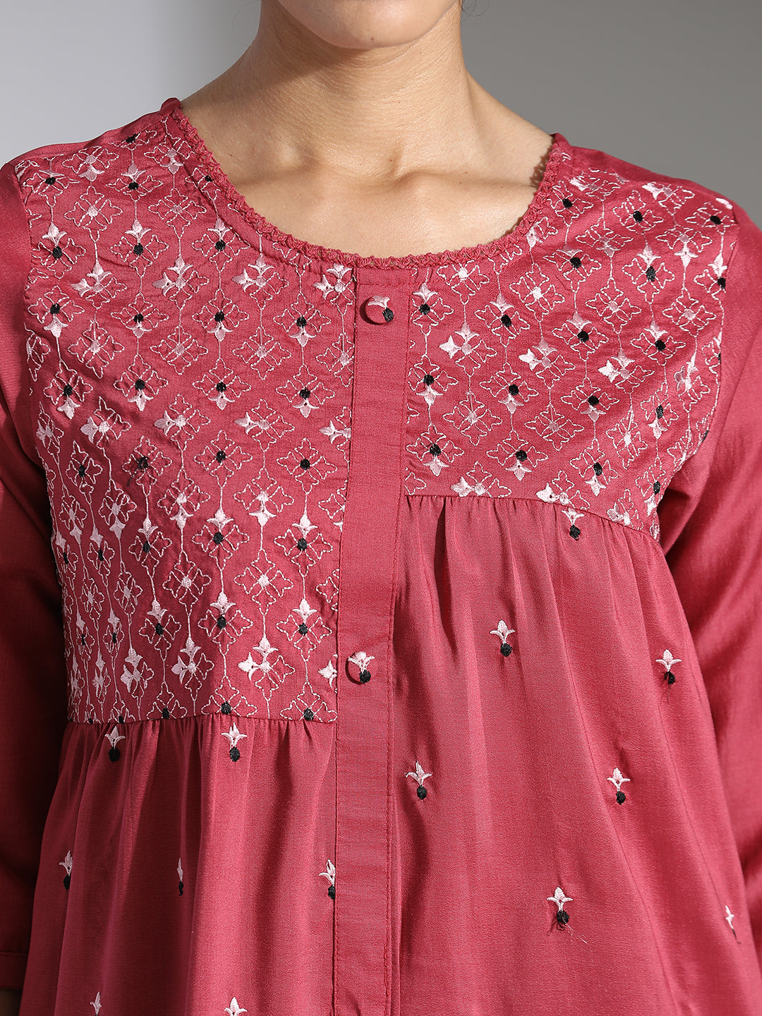 Pink Embroidered Party Wear Asymmetrical Top