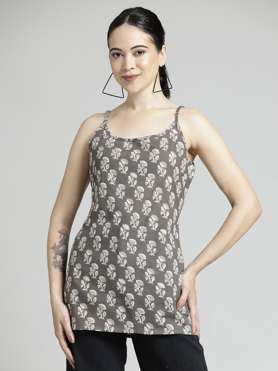 Floral Block Printed Cotton Strappy Top