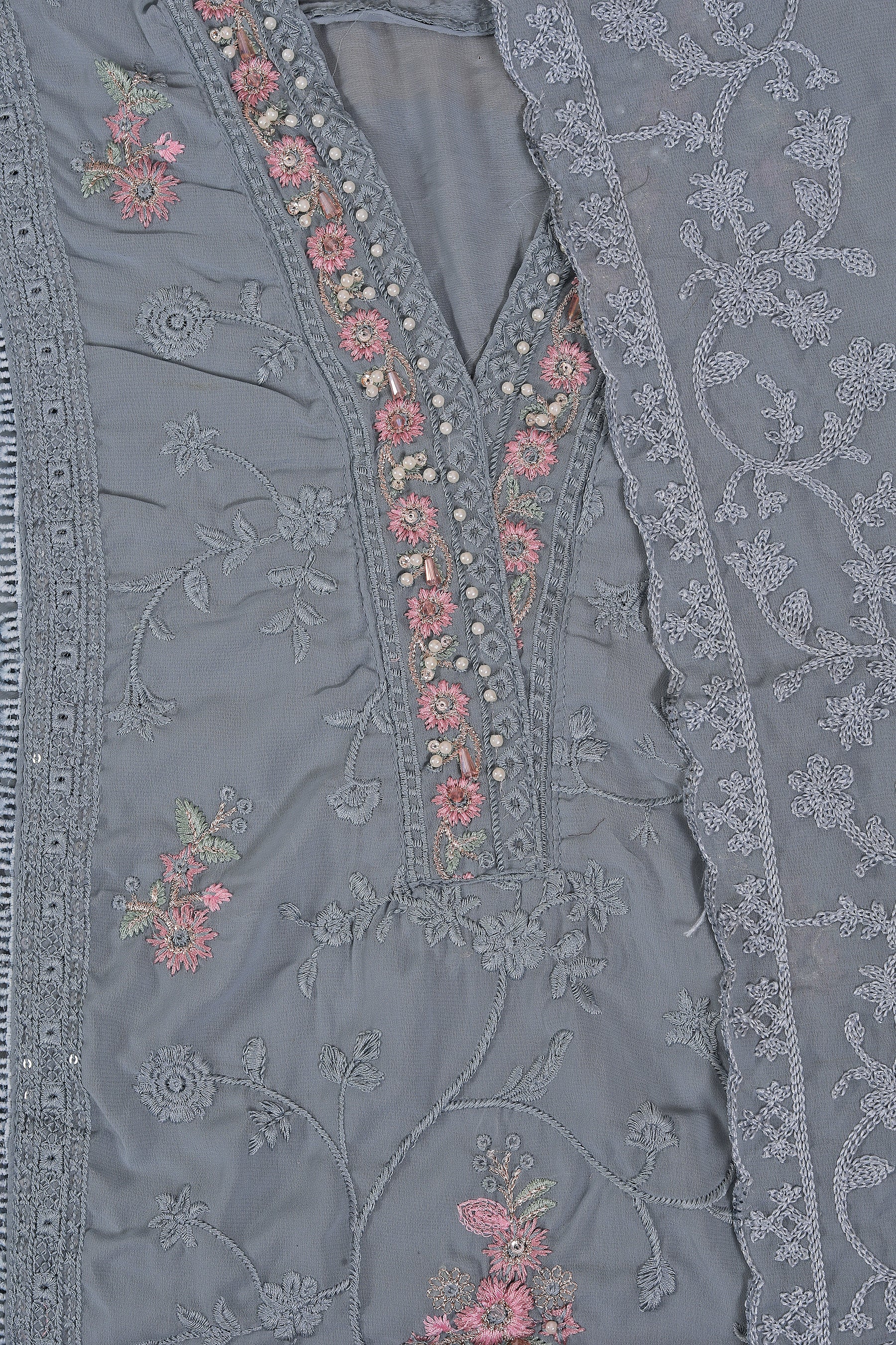 Heavy Embroidered Poly Georgette Light Blue Dress Material with Dupatta