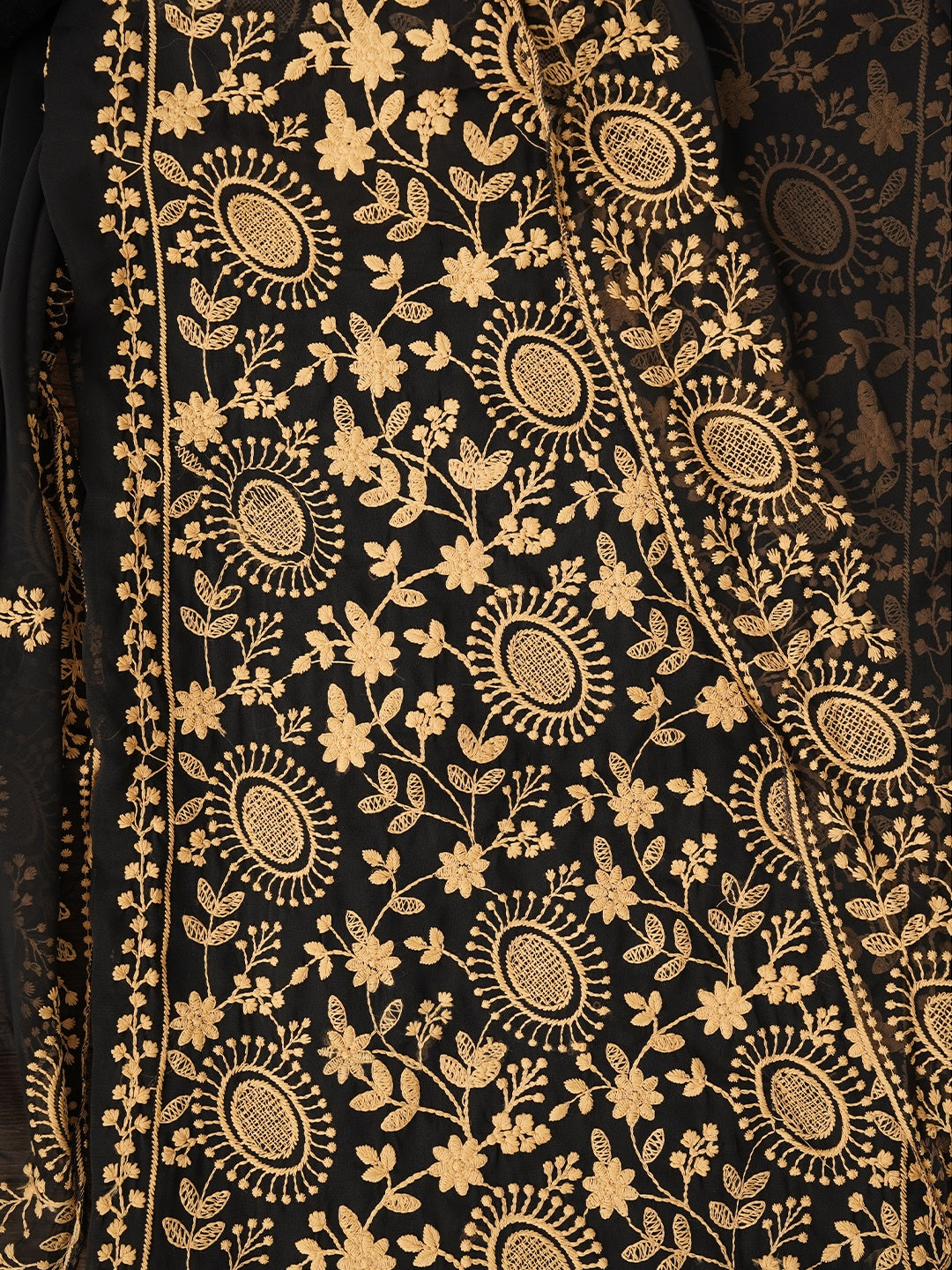 Black Sequin Embroidered Silk Georgette Dress Material with Dupatta