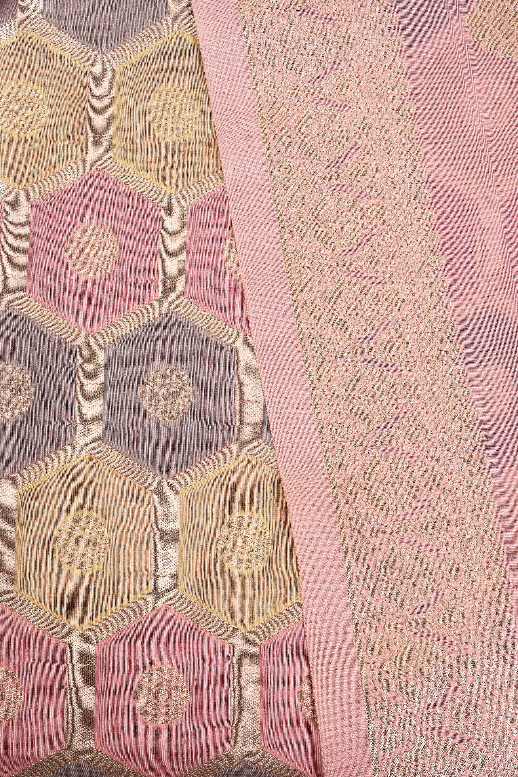 Unstitched Floral Printed Zari Dress Material With Dupatta