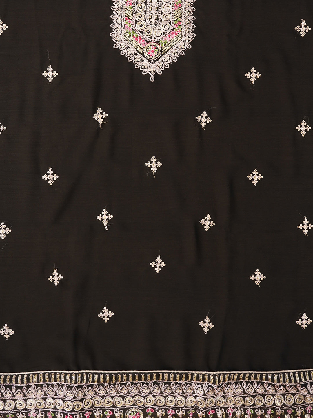 Black Zari Embroidered Silk Georgette Dress Material with Dupatta