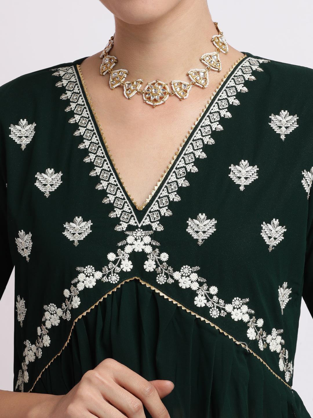 Green Embroidered Georgette Kurta Set With Dupatta