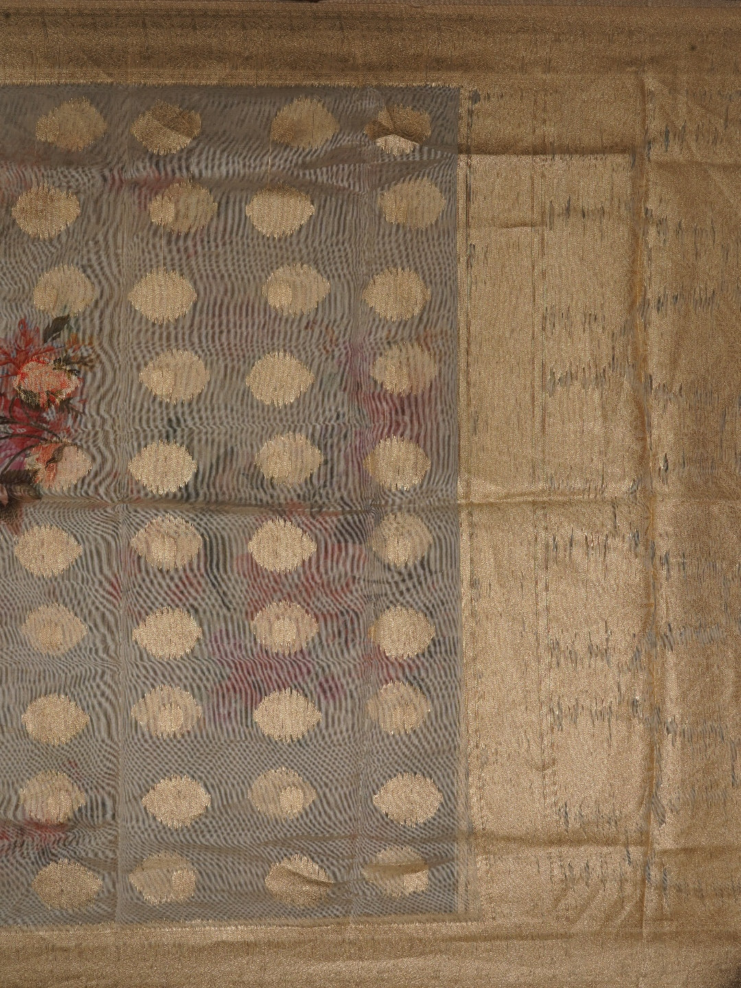 Beige Floral Printed Embellished Organza Dress Material with Dupatta