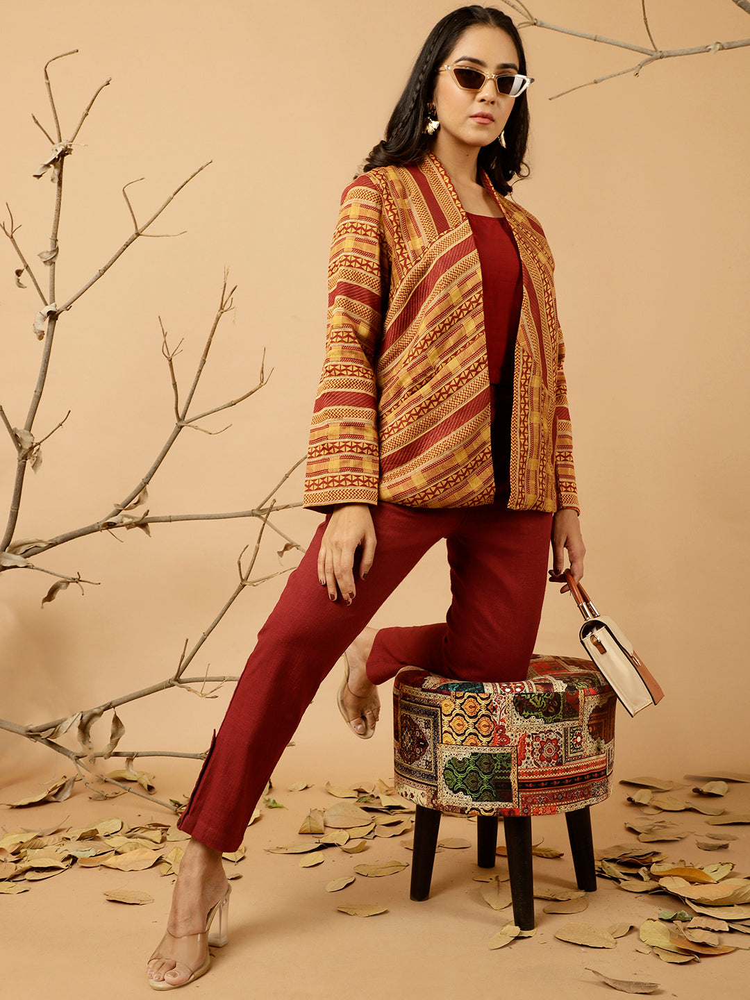 Maroon Jacquard Chanderi Jacket