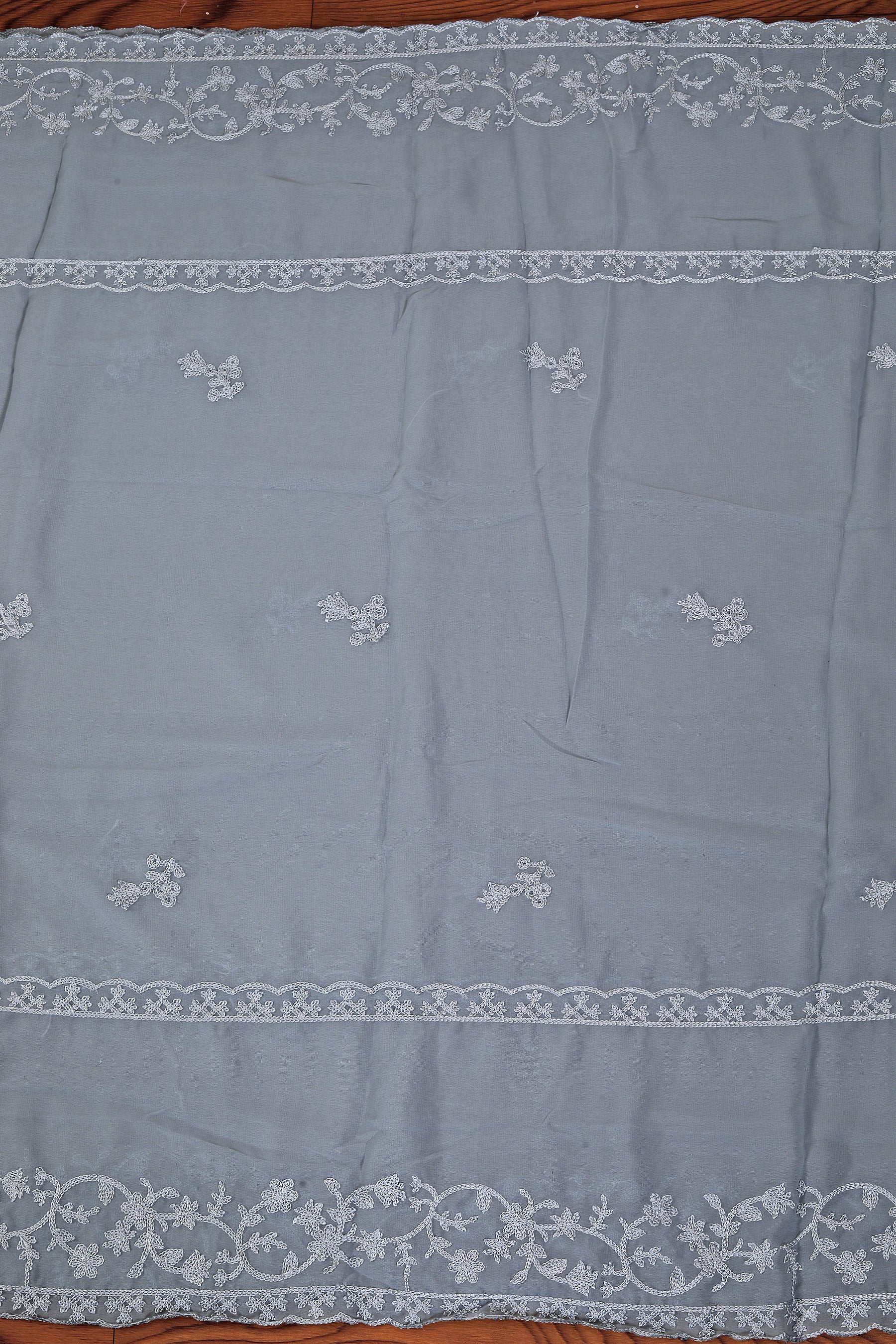 Heavy Embroidered Poly Georgette Light Blue Dress Material with Dupatta