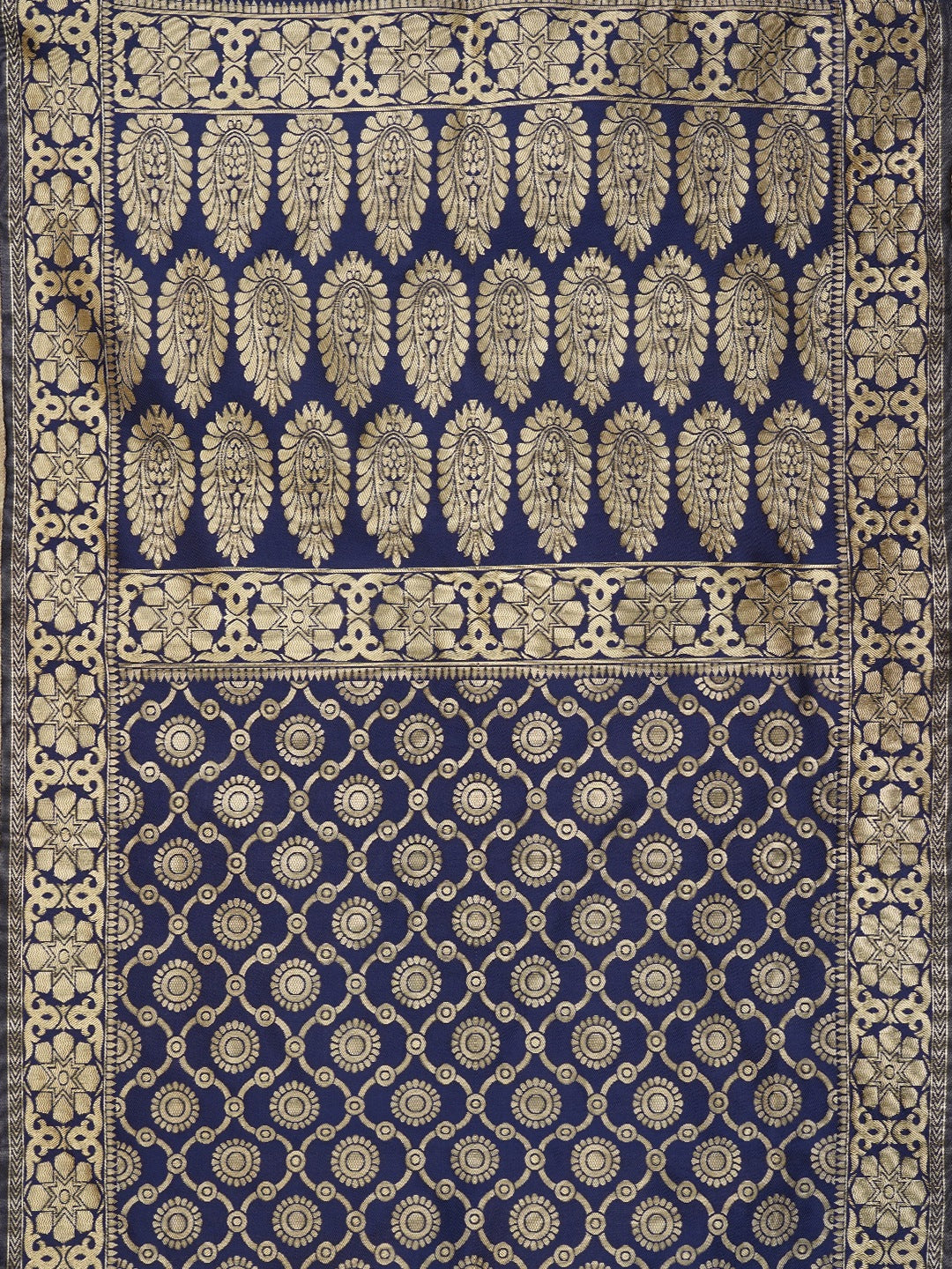 Baby Pink Zari Woven Silk Blend Dress Material With Dupatta