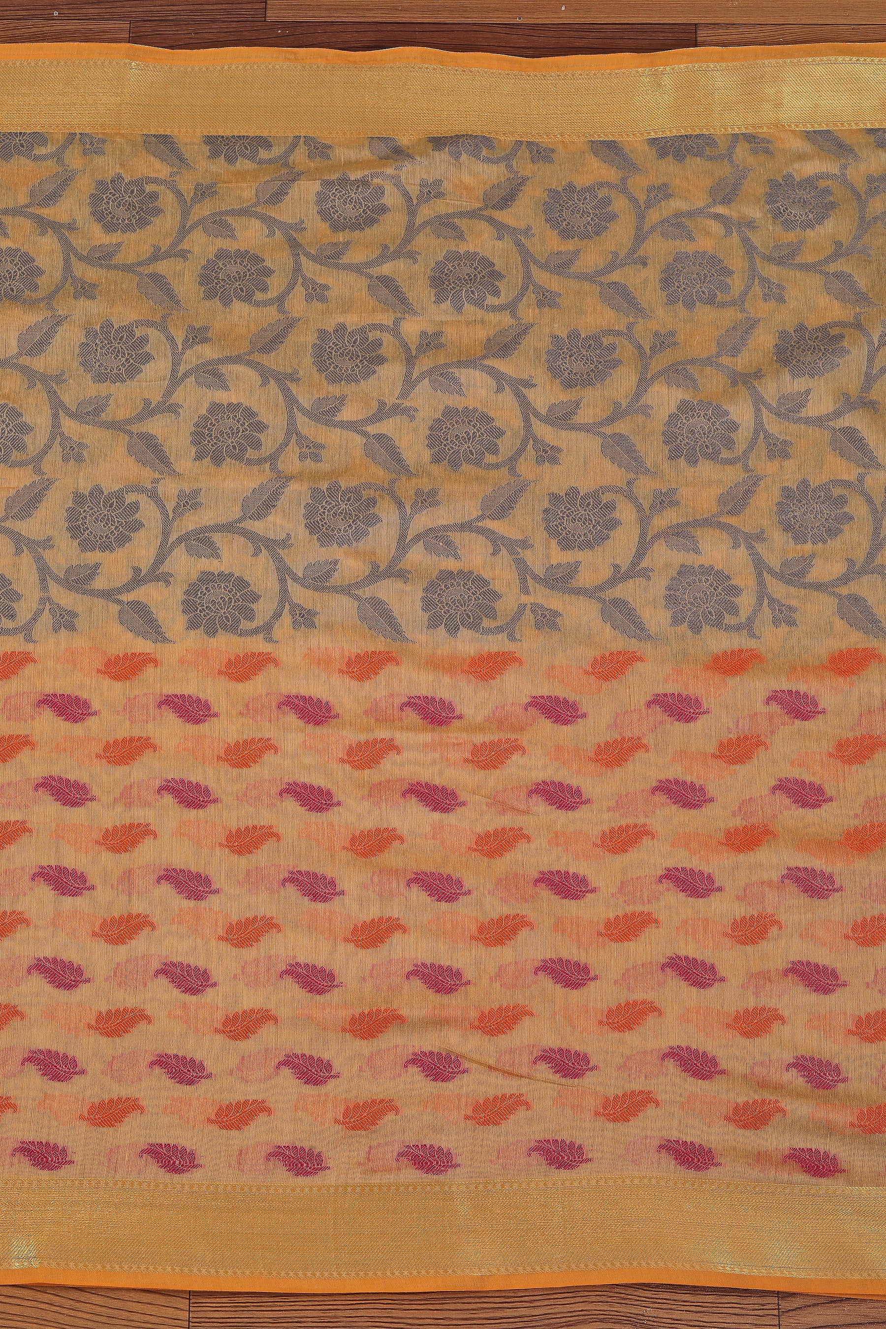 Yellow Embellished Jacquard Dress Material With Dupatta