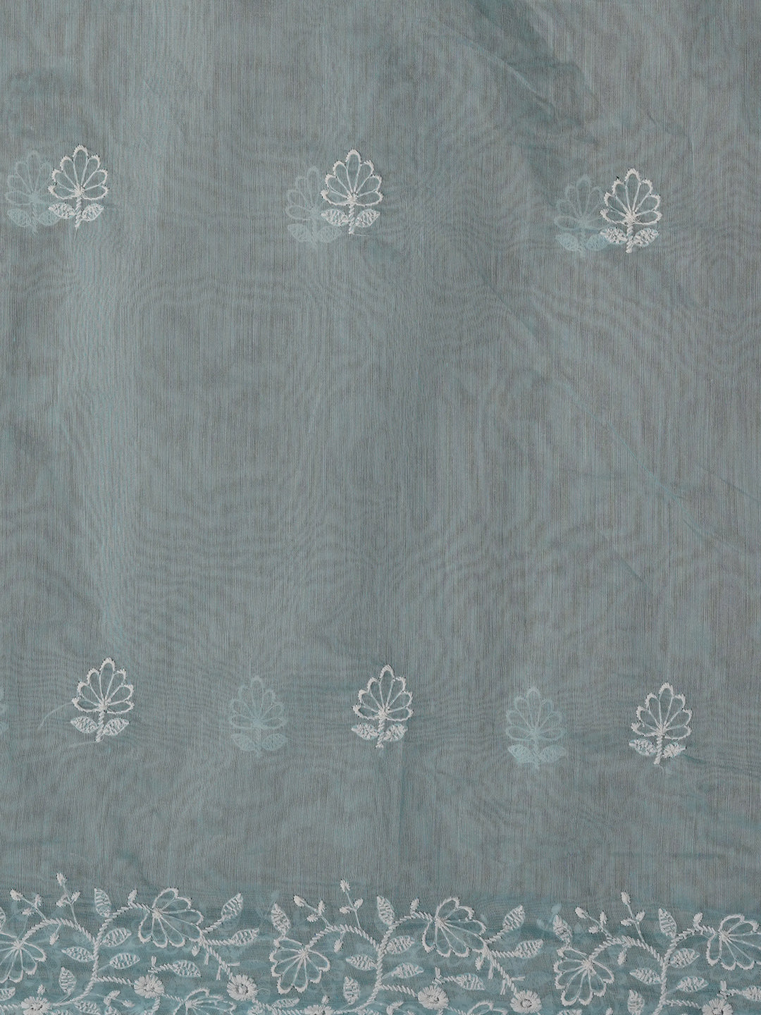 Sky Blue Unstitched Embroidered Cotton Blend Dress Material With Dupatta