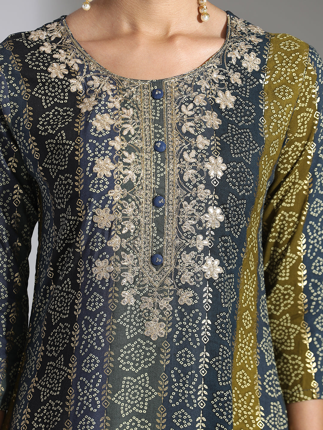 Festive Embroidered Bandhani Straight Kurta