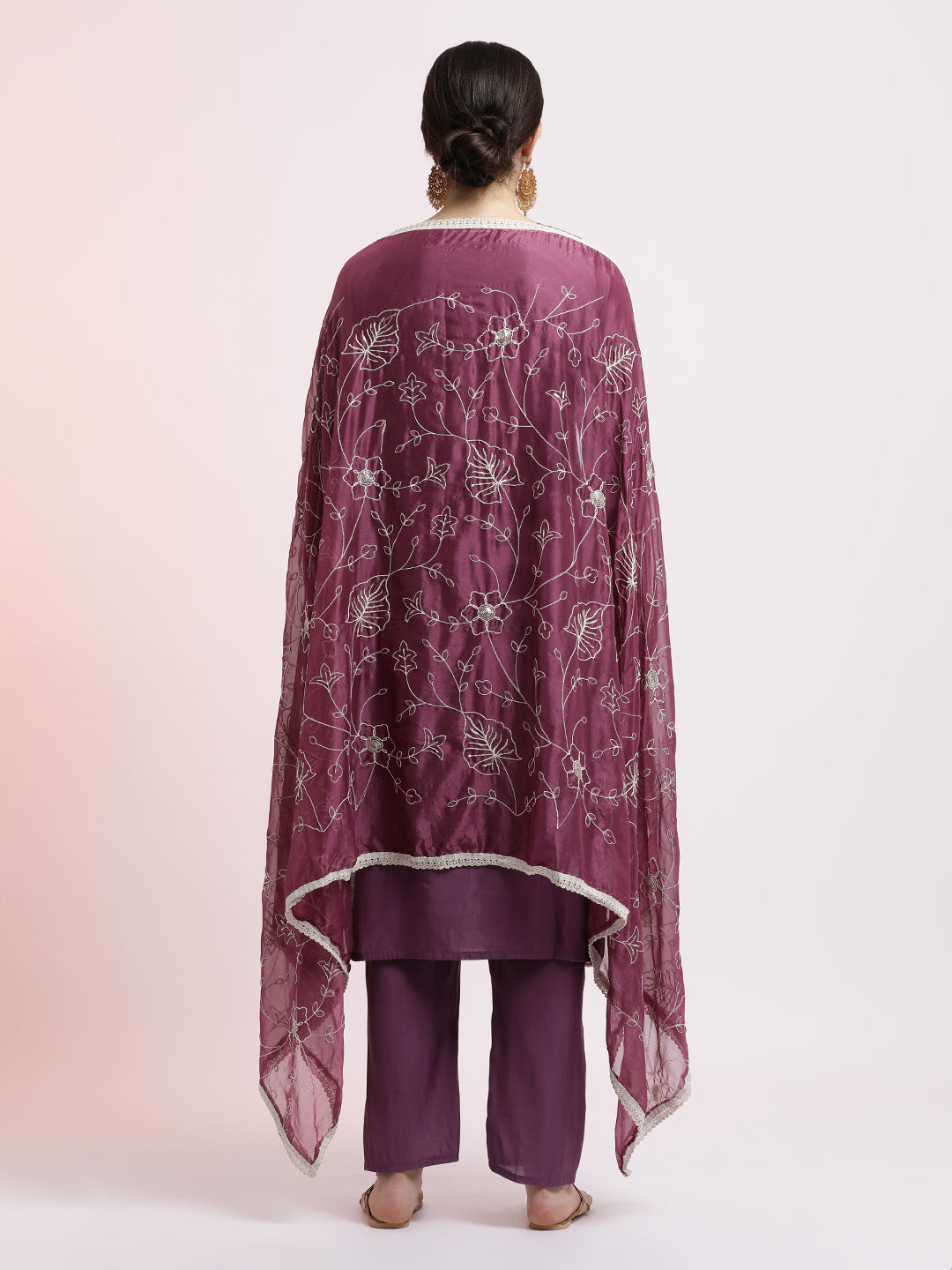 Purple Embroidered Cotton Festive Kurta Set With Dupatta