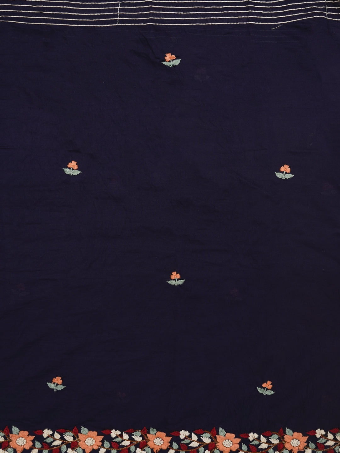 Navy Blue Pure Silk Lucknowi Embroidered Dress Material with Dupatta