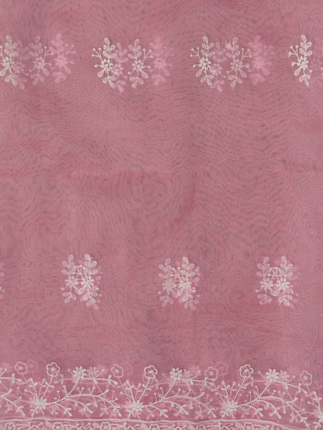 Unstitched Pink Embroidered Organza Dress Material With Dupatta