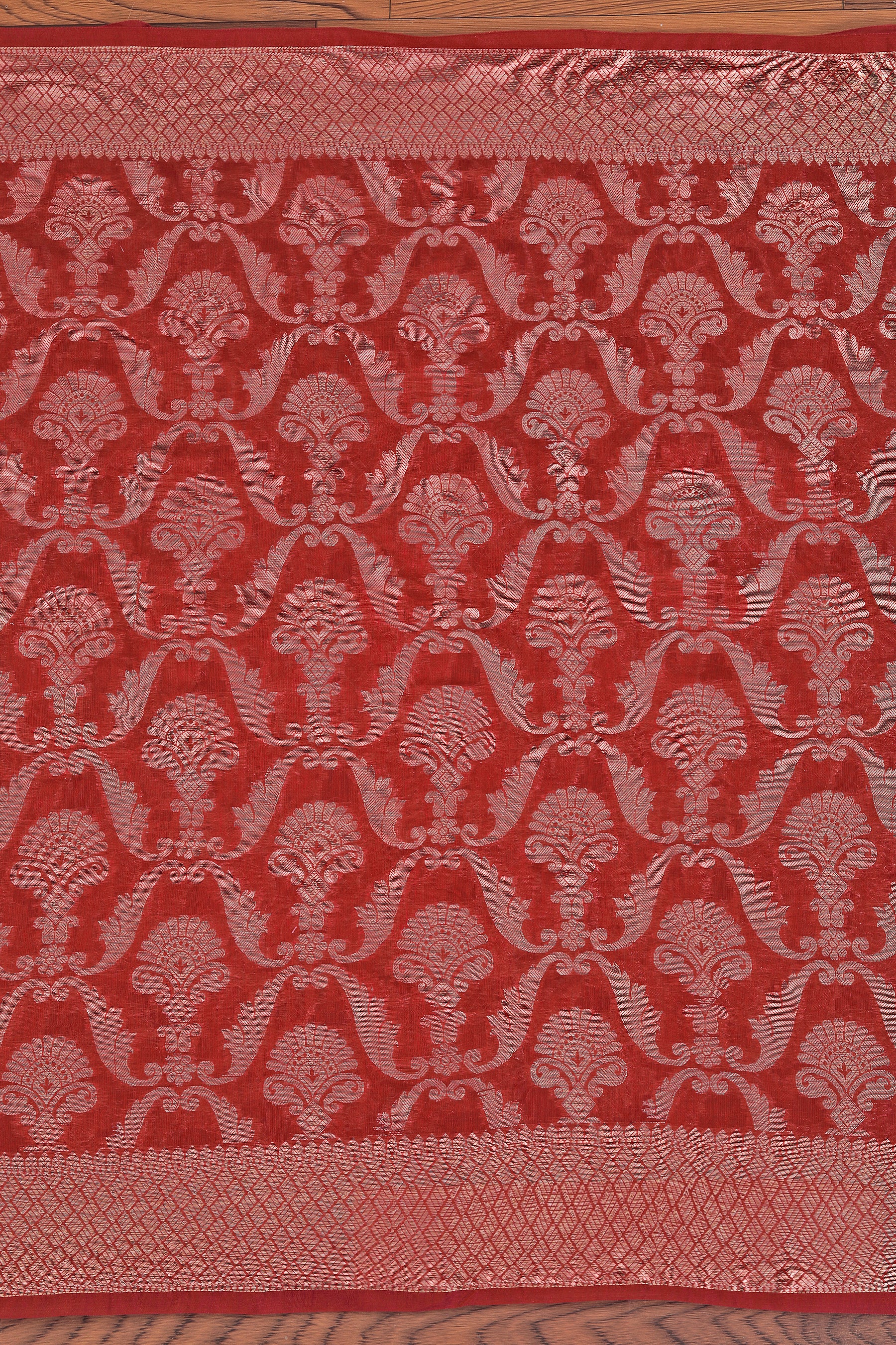 Cream Unstitched Floral Printed Beads and Stones Dress Material With Dupatta