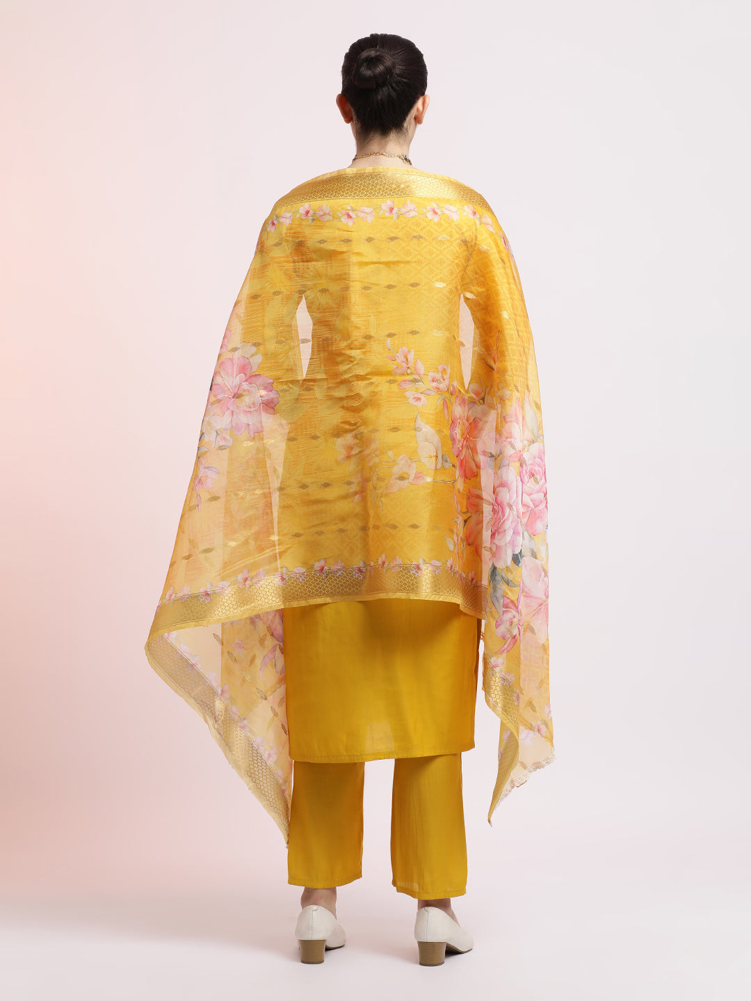 Yellow Embroidered Cotton Festive Kurta Set With Dupatta