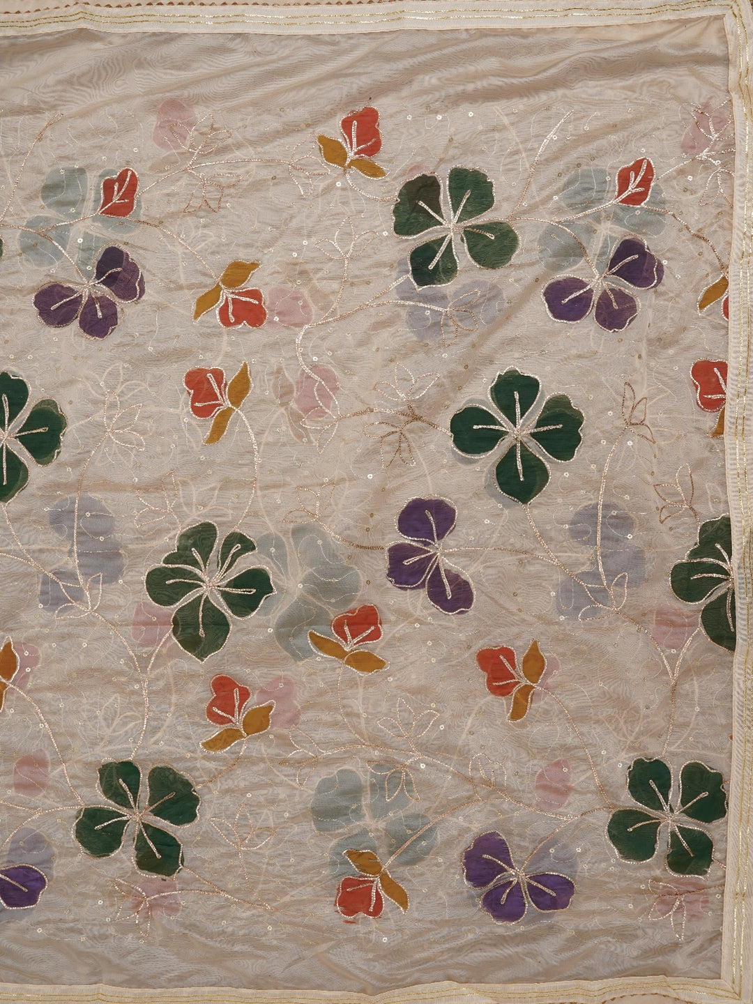 Sea Green Handpainted Embroidered Pure Silk Dress Material with Dupatta