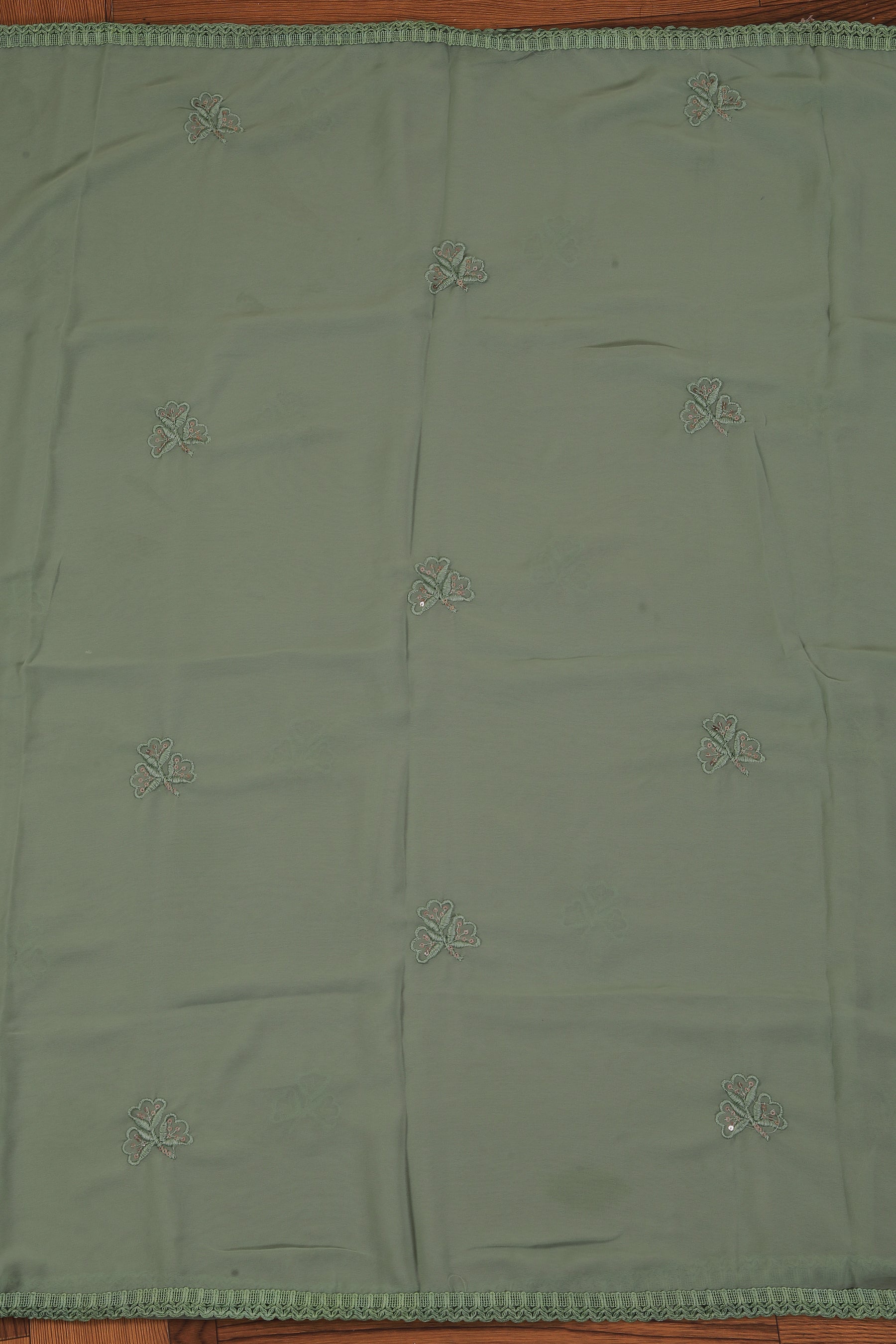 Sea Green Embroidered Poly Georgette Dress Material with Dupatta