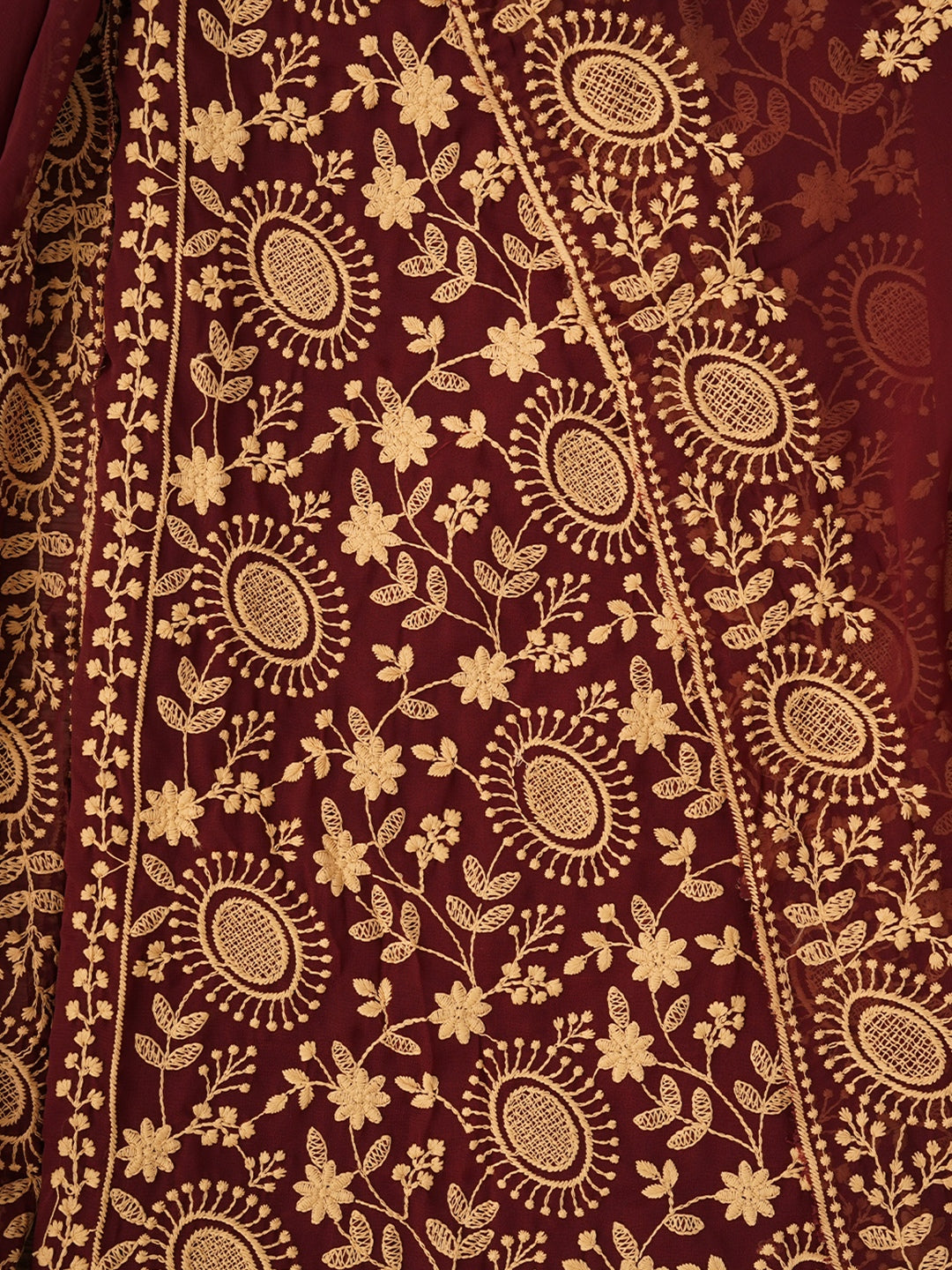 Maroon Sequin Embroidered Silk Georgette Dress Material with Dupatta