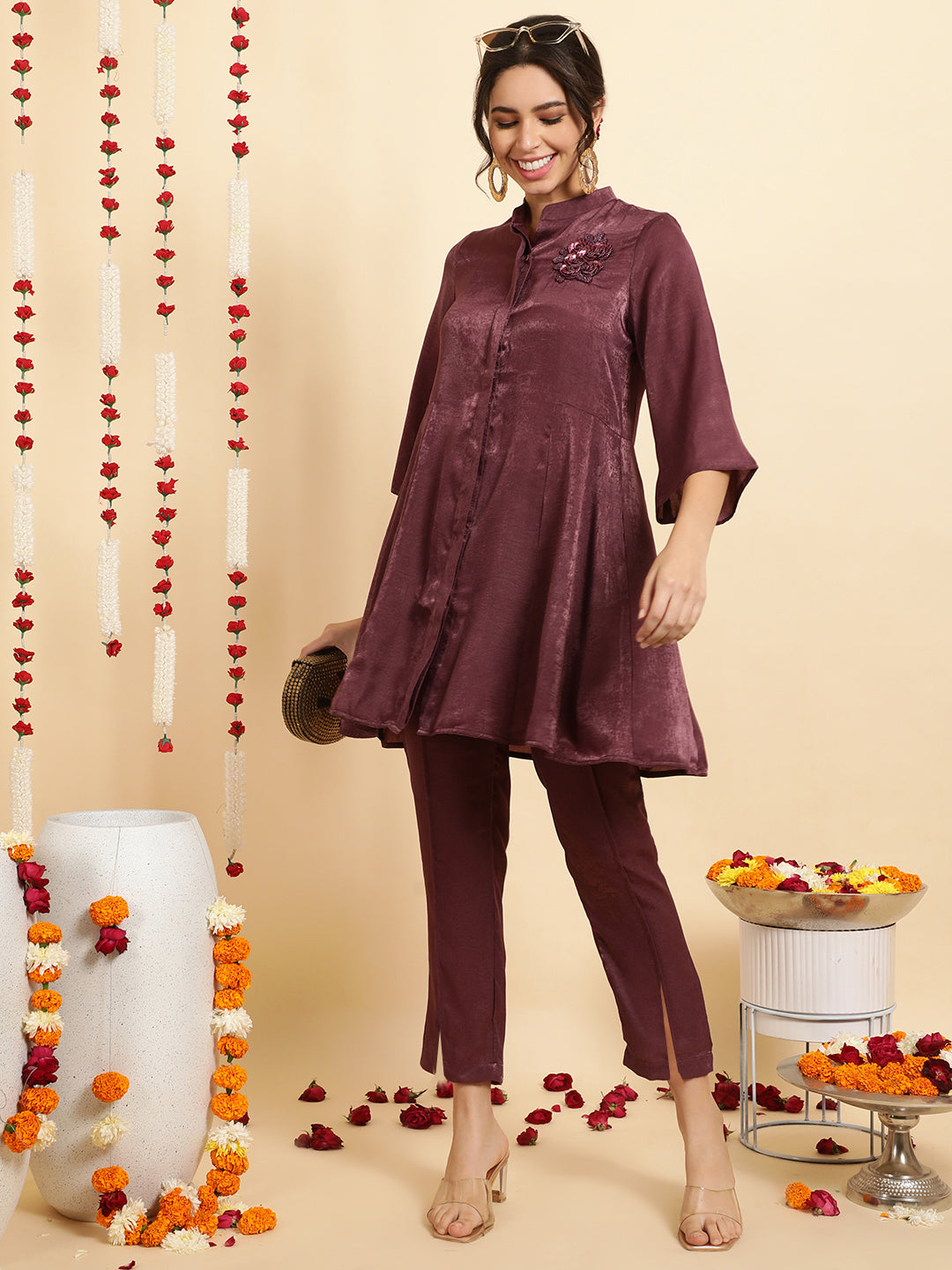 Lavender Zardozi Embroidered Velvet Co-ord Set