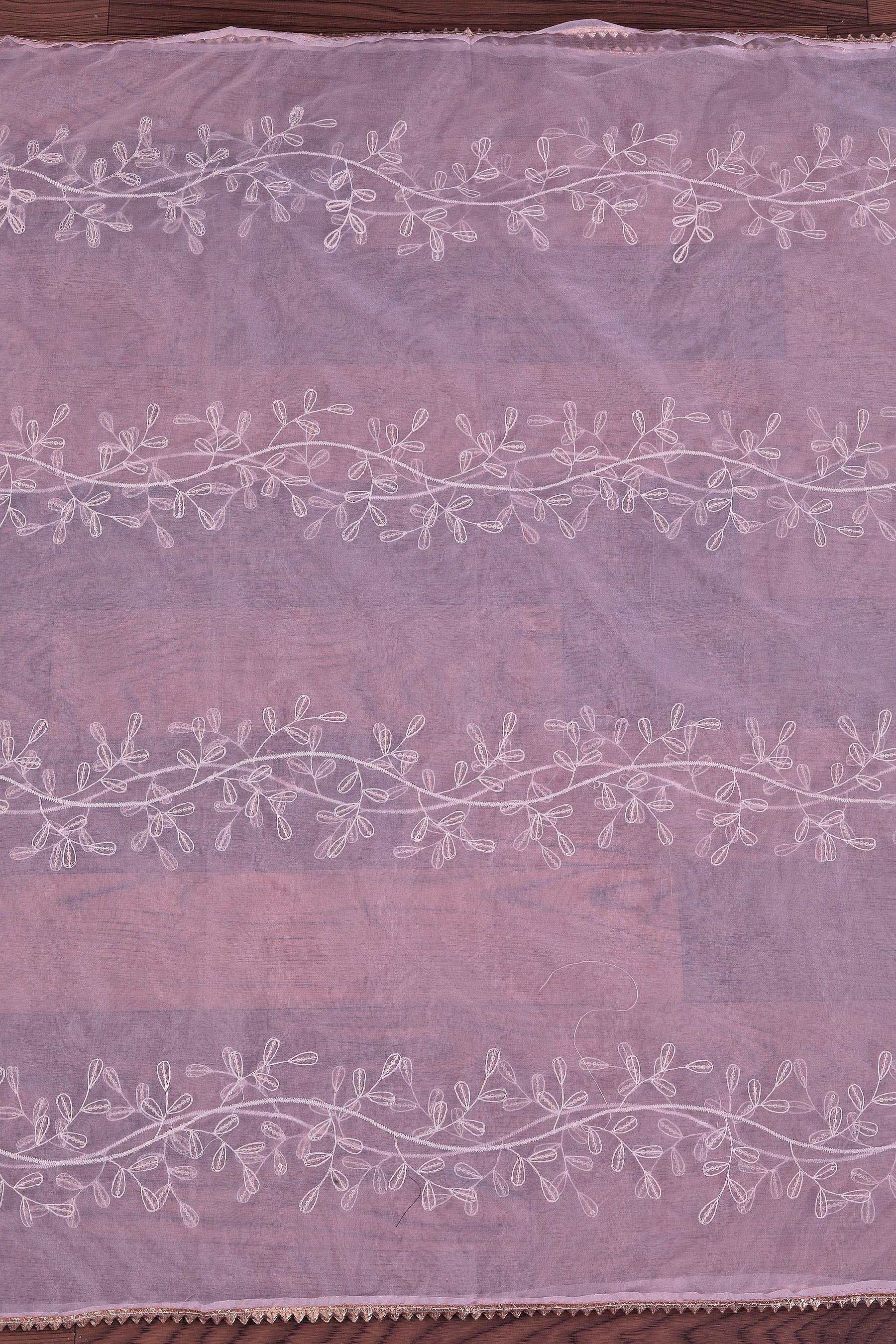 Lavender Organza Embellished Dress Material With Dupatta