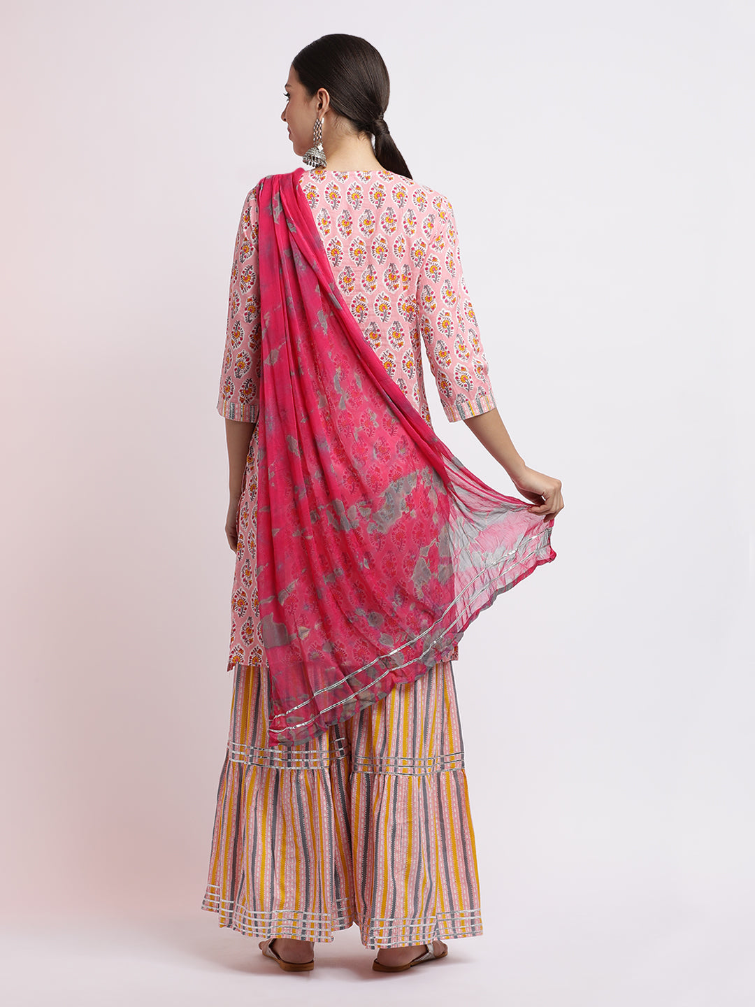 Floral Printed Pure Cotton Kurta With Sharara And Dupatta