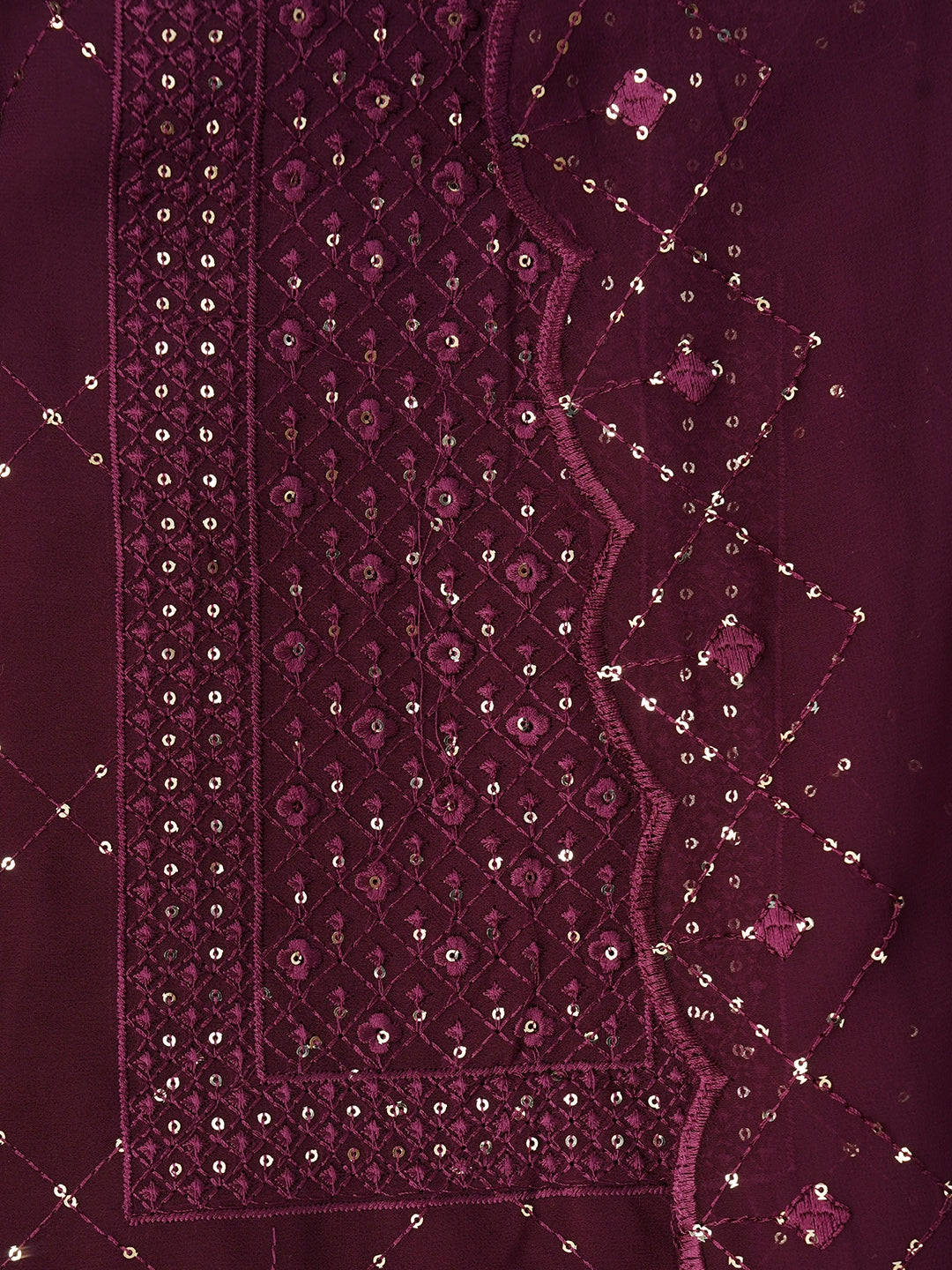 Purple Embroidered Silk Georgette Dress Material with Dupatta