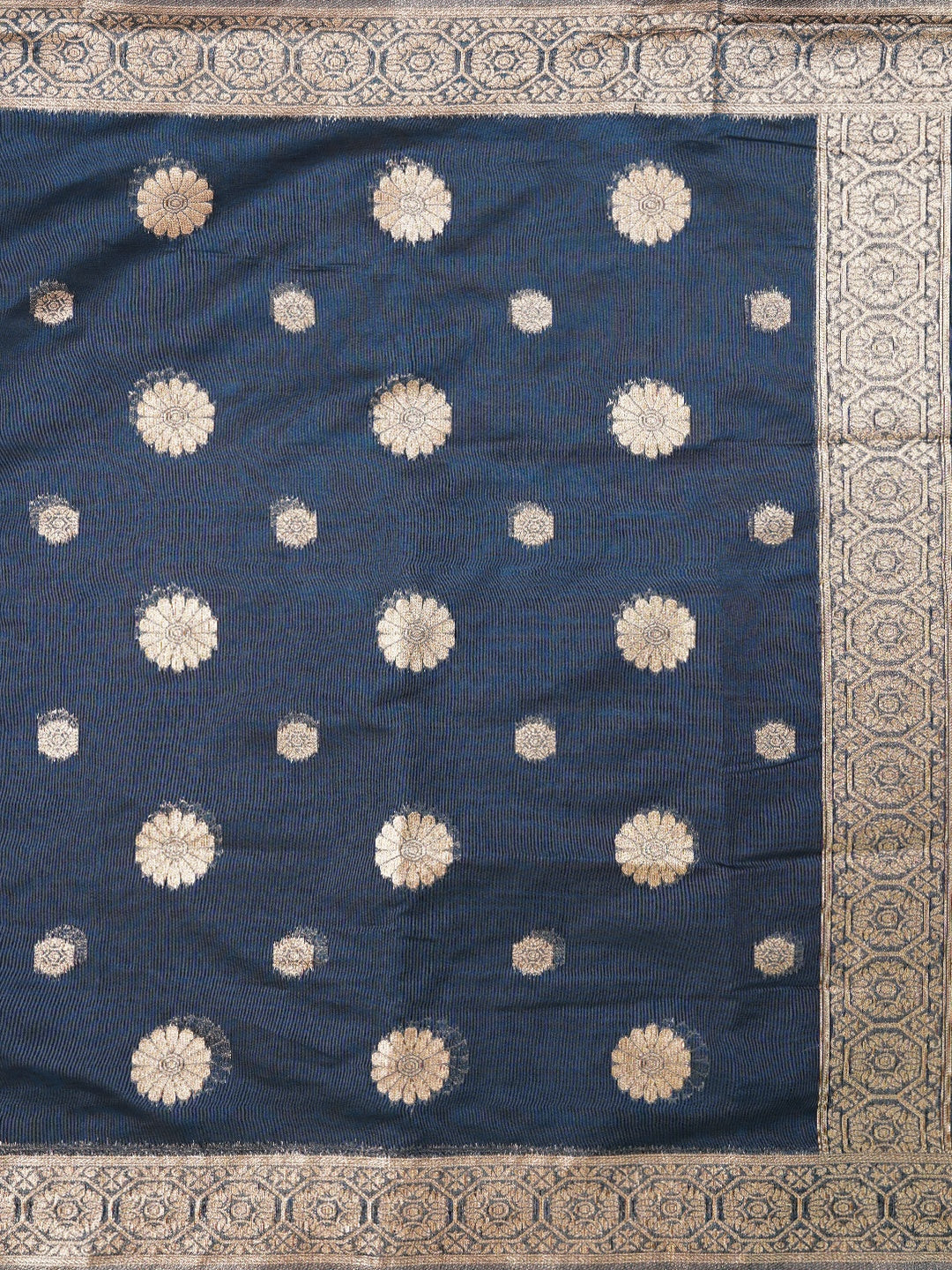 Teal Unstitched Zari Woven Organza Dress Material With Dupatta