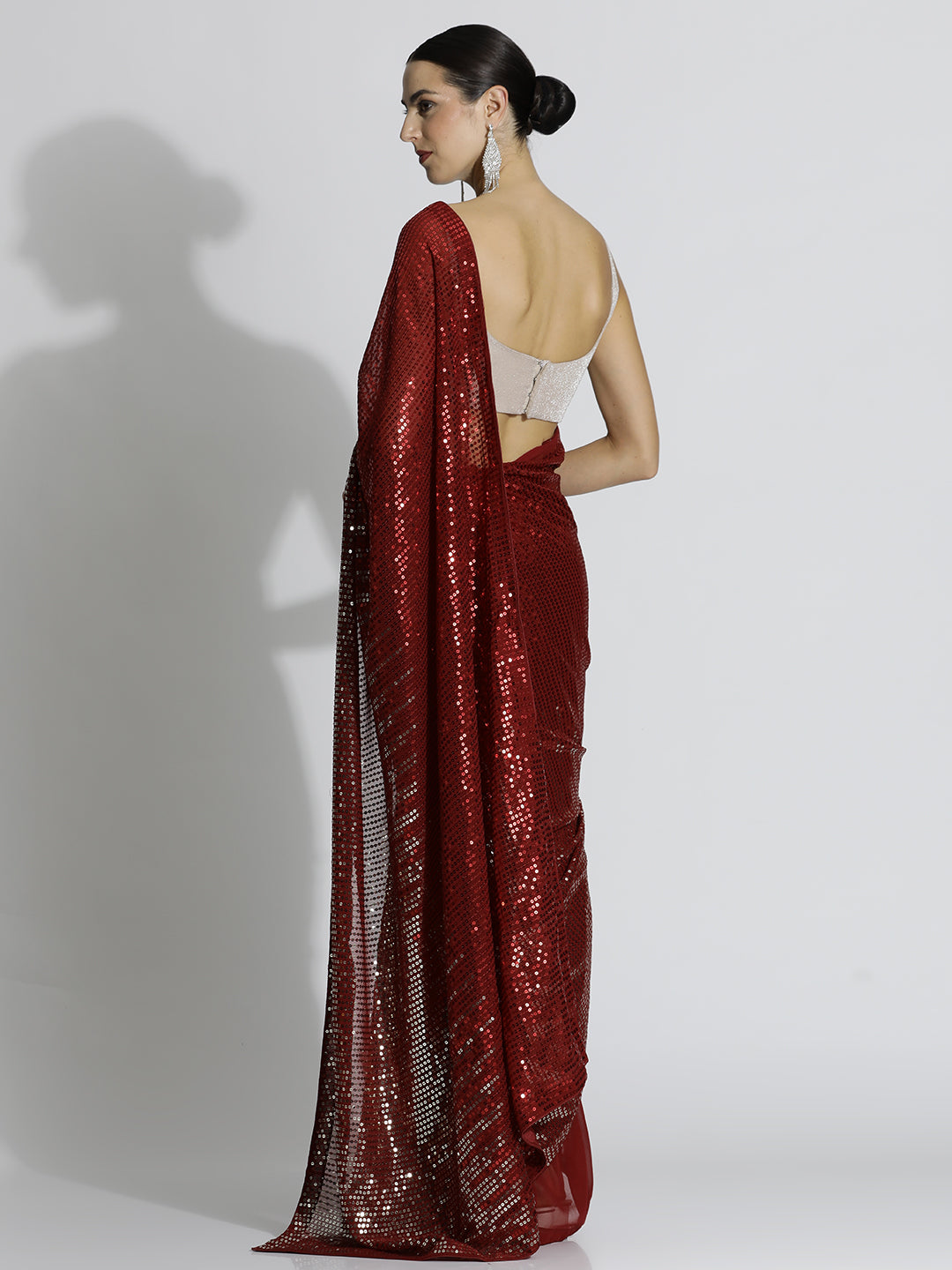 Sequin Embroidered Georgette Party Wear Red Saree