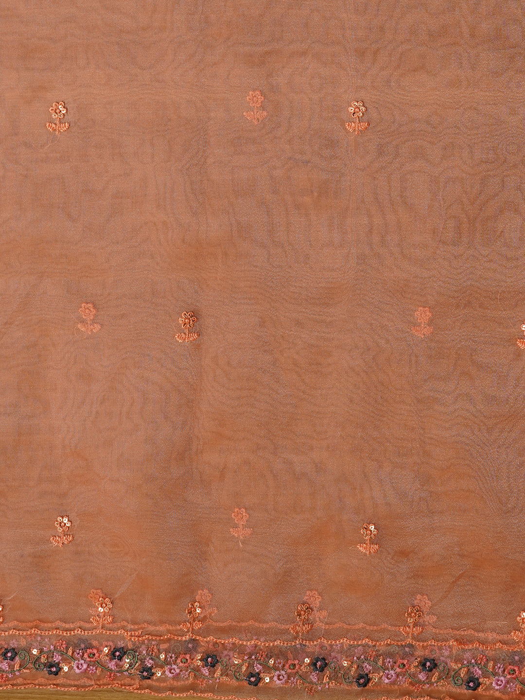 Unstitched Embroidered Orange Organza Dress Material With Dupatta