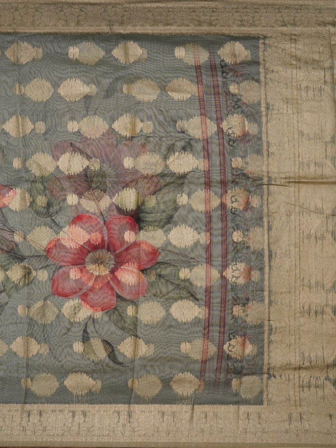 Light Green Embellished Floral Printed Cotton Blend Dress Material with Dupatta