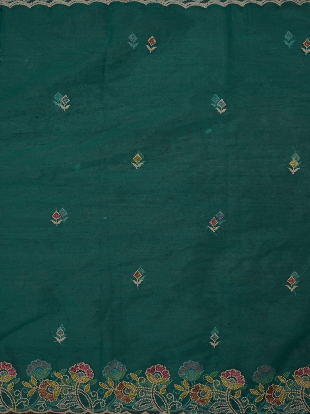 Teal Zari Pure Cotton Dress Material with Dupatta