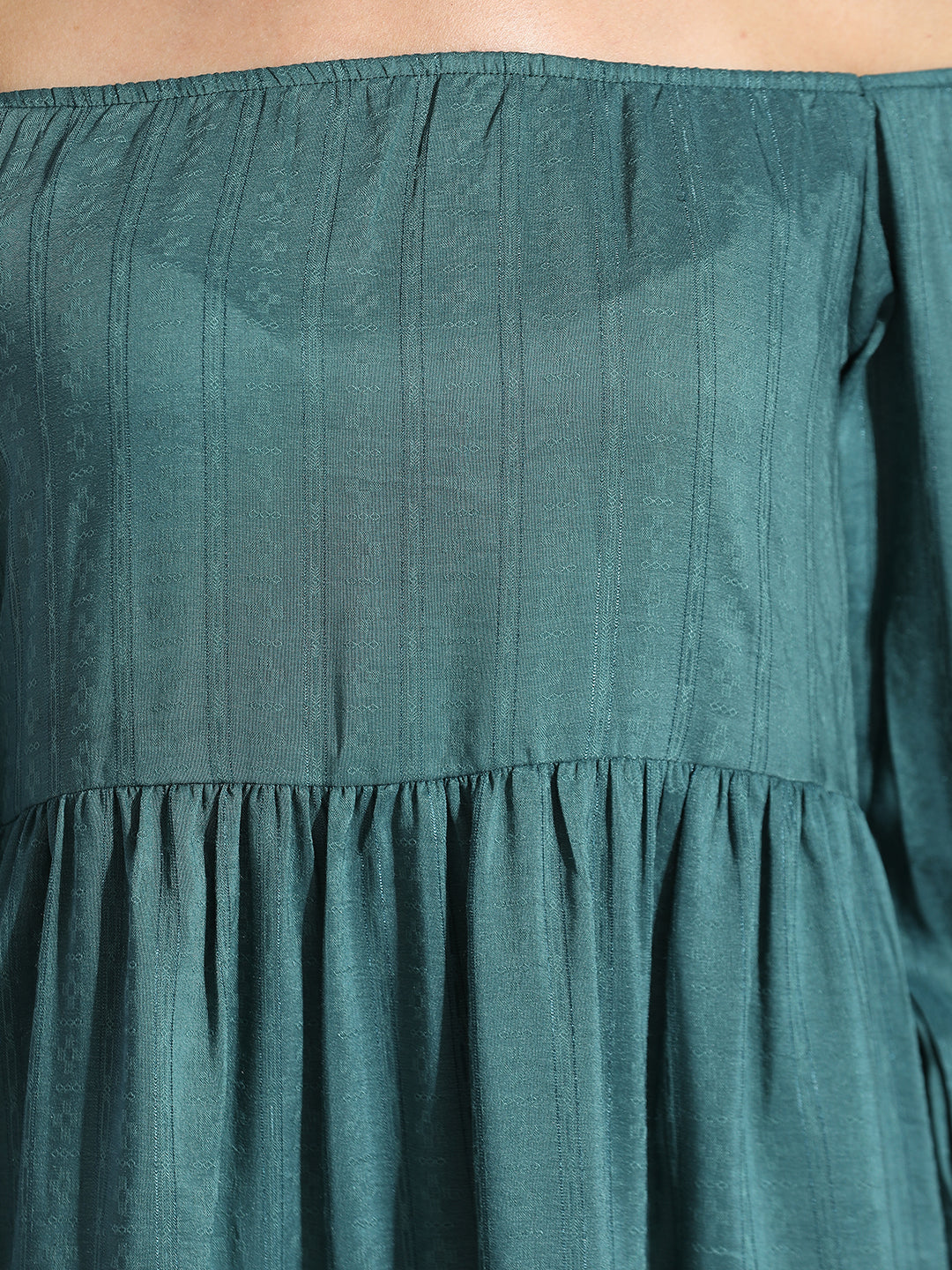 Teal Party Wear Tiered Flared Dress