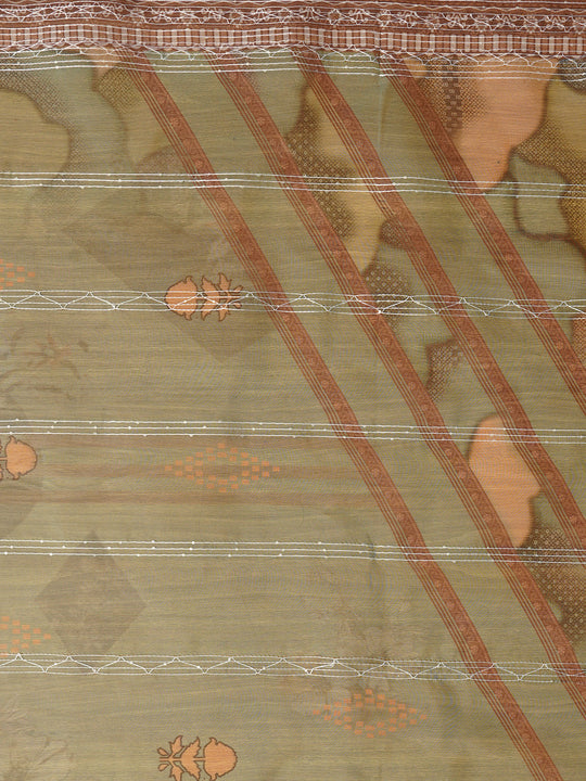 Unstitched Embroidered Sea Green Organza Dress Material With Dupatta