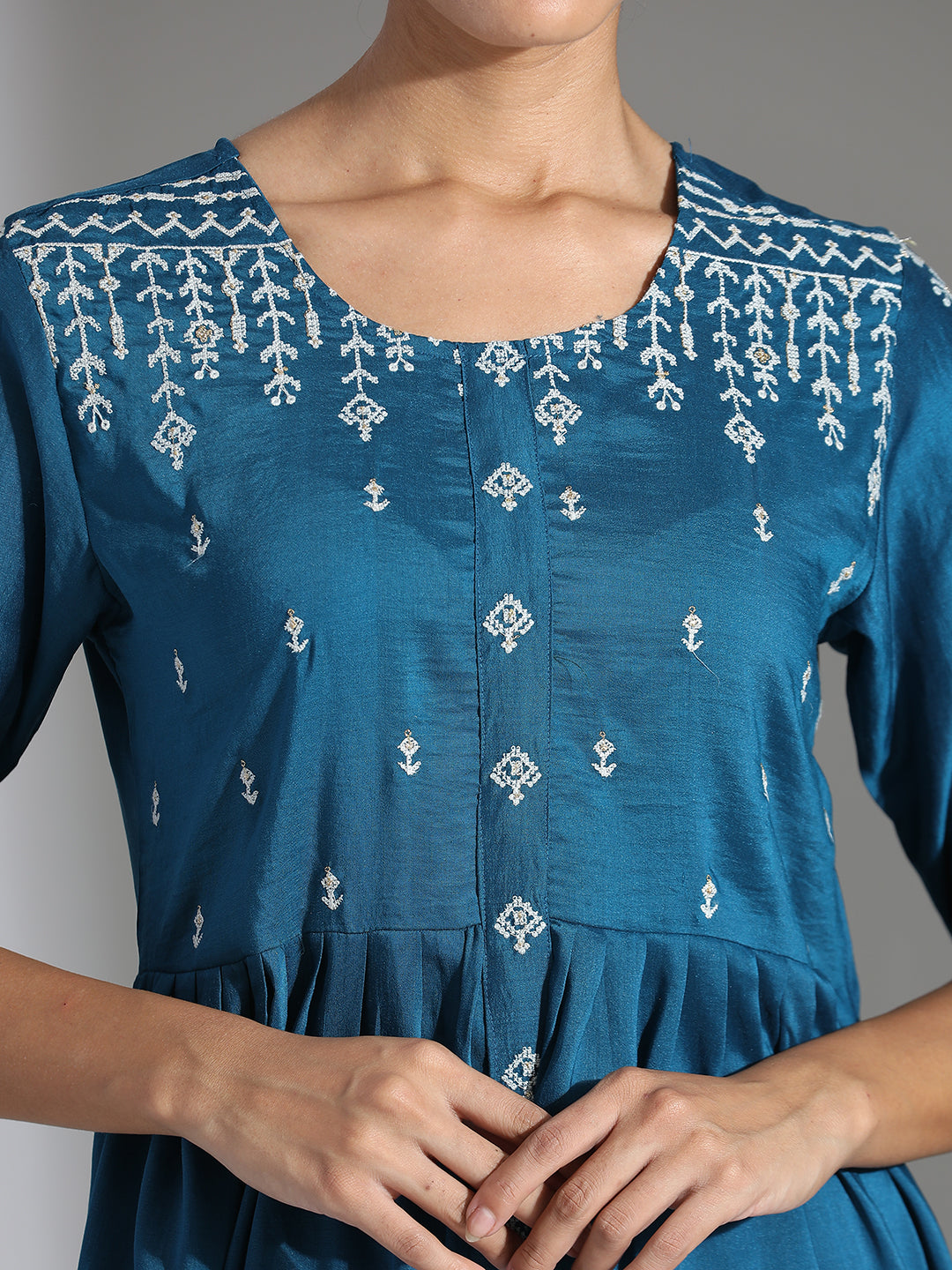 Teal Embroidered Party Wear Peplum Top