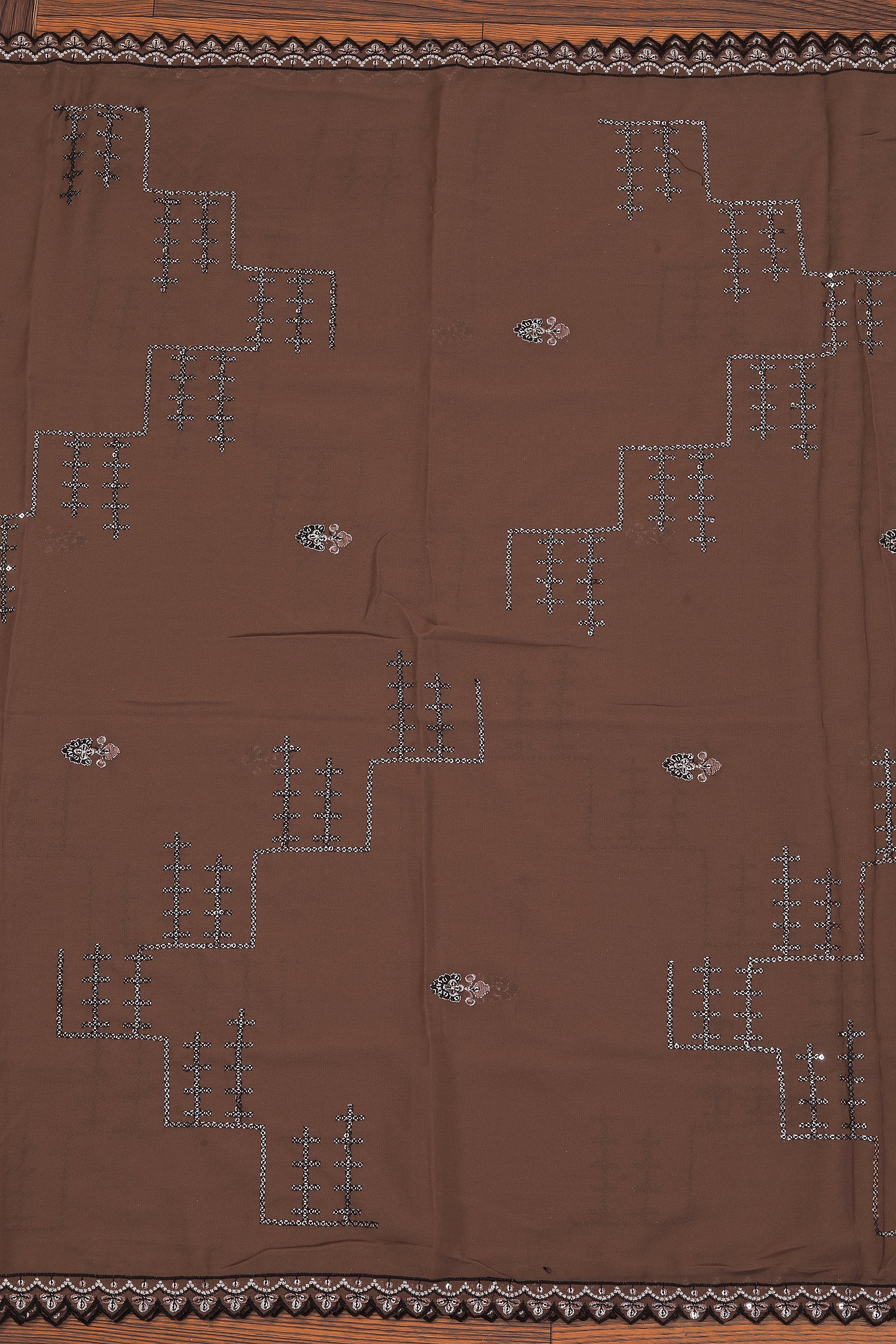 Brown Heavy Embroidered Poly Georgette Dress Material with Dupatta