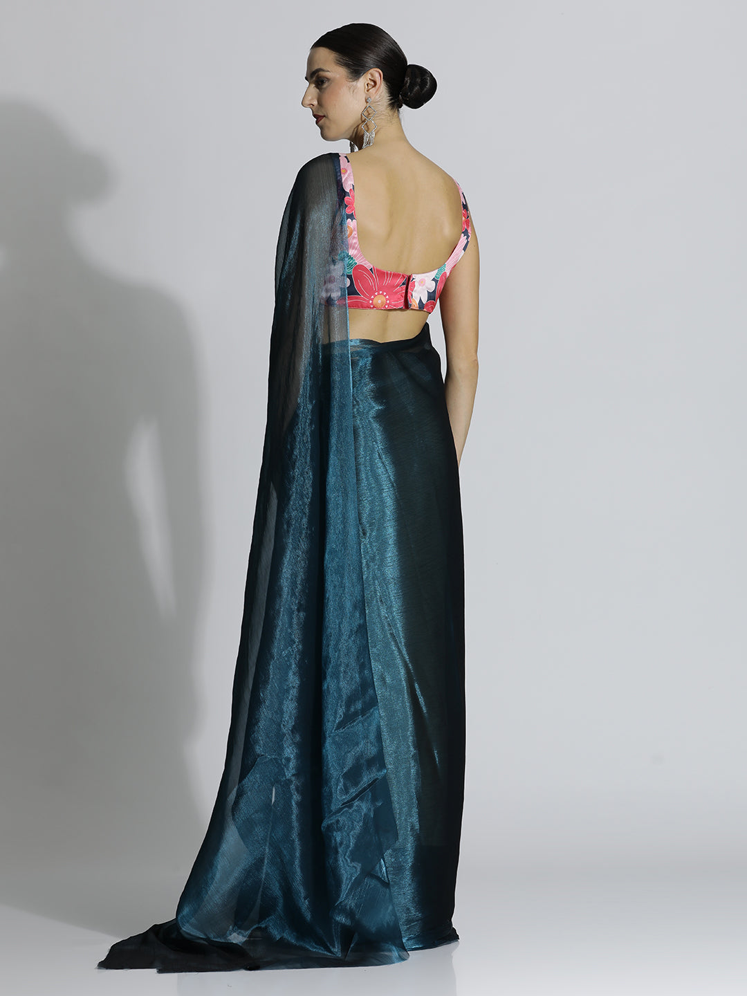 Teal Festive Tissue Solid Saree