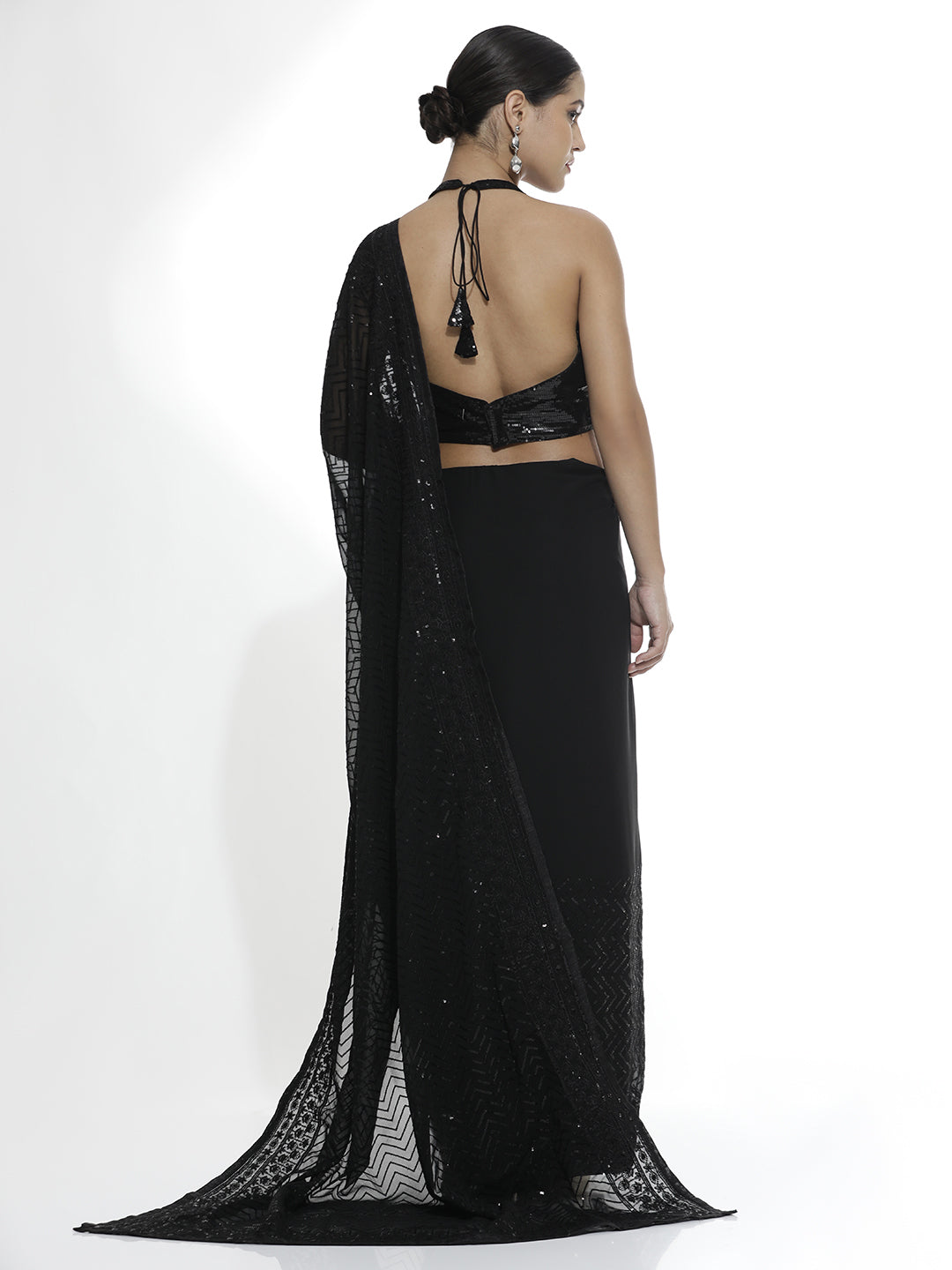 Pure Georgette Black Sequins Saree