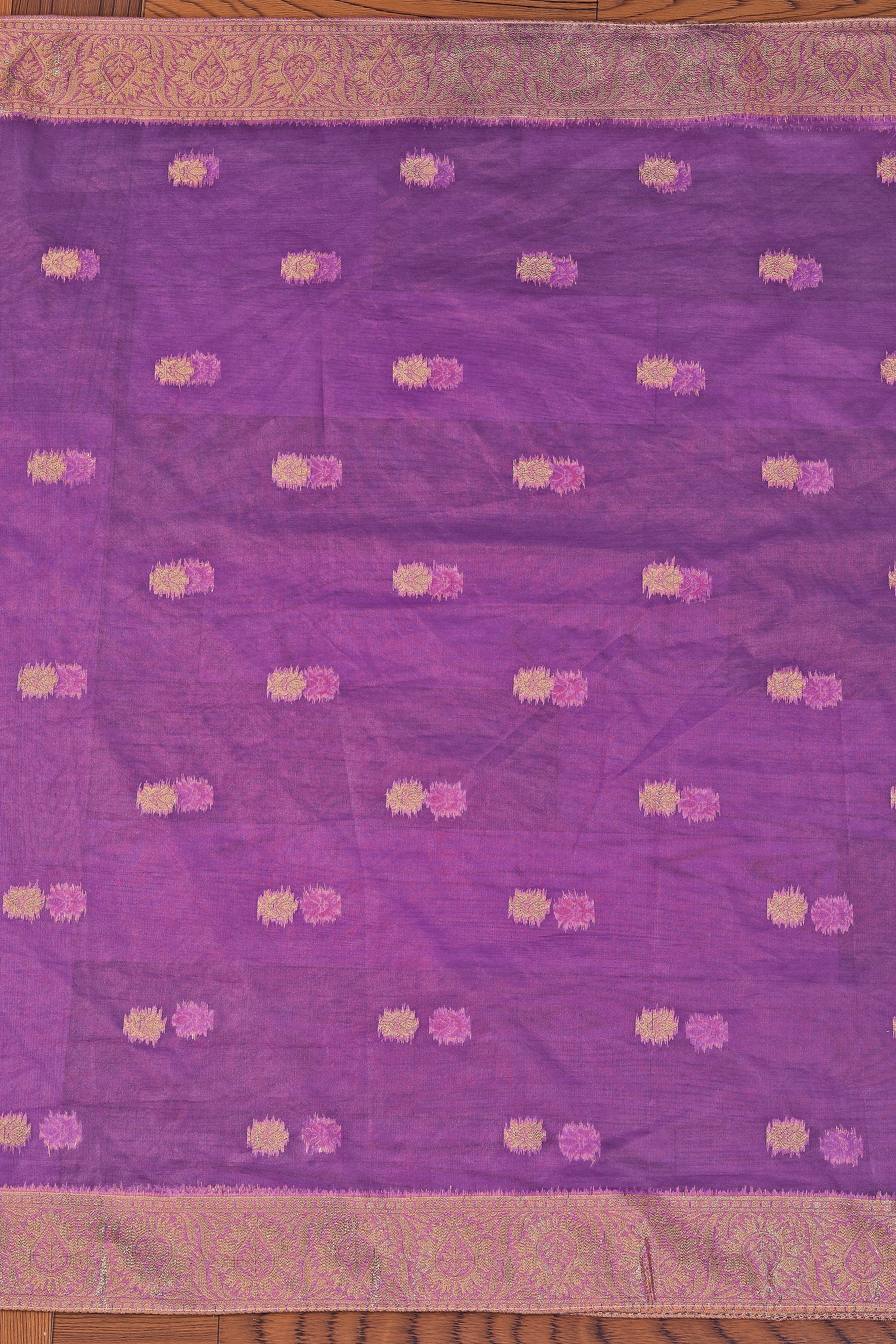 Orange Cotton Blend Embellished Dress Material with Dupatta